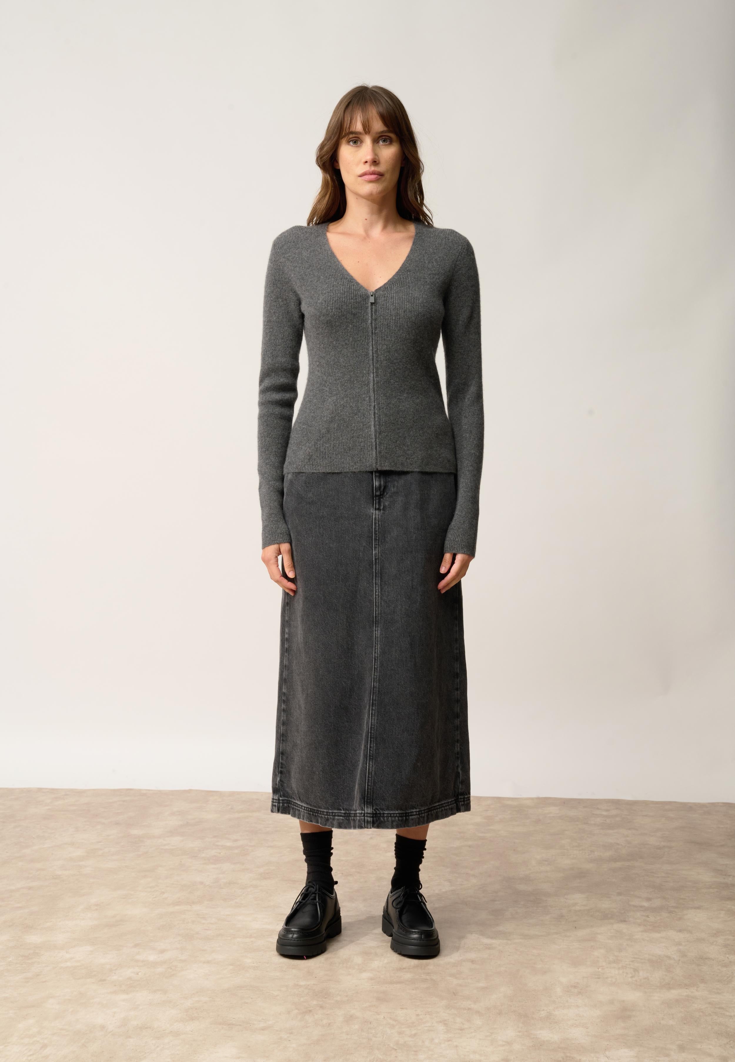 ZION gilet col v anthracite chiné