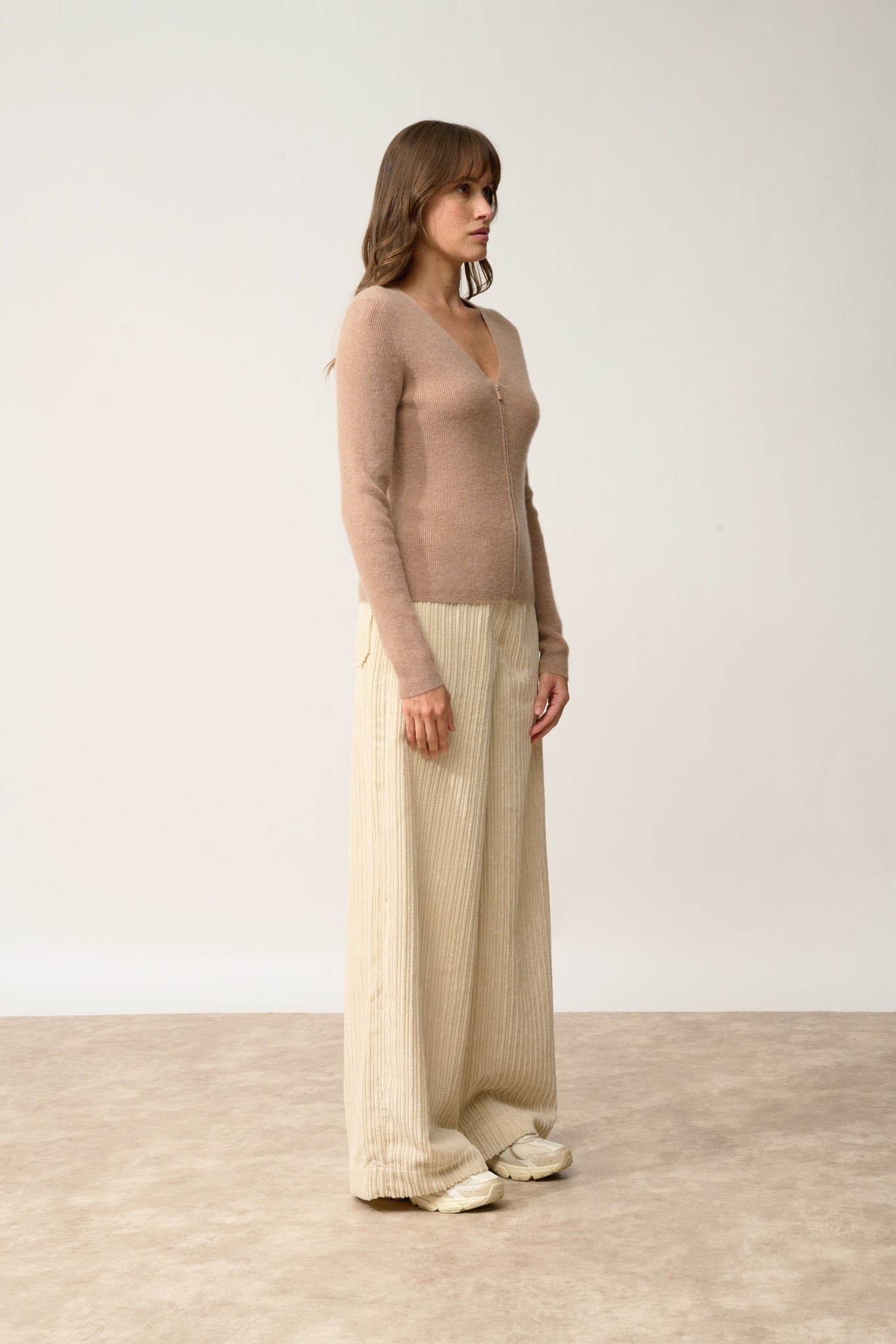 ZION v-neck cardigan camel mottled