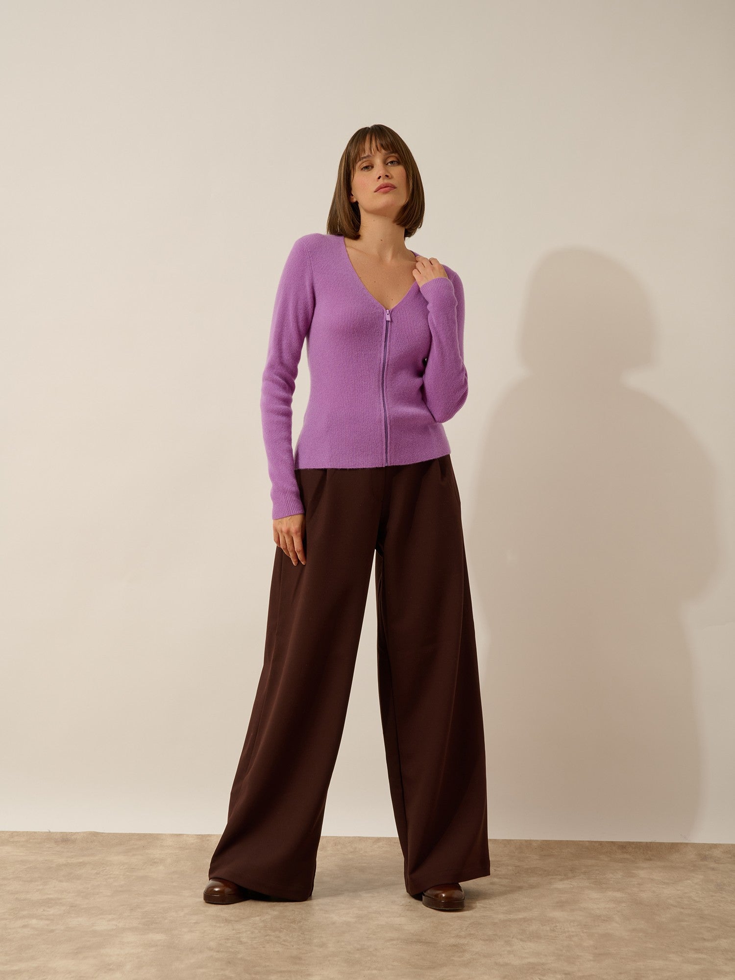 zion gilet zippé col v parme