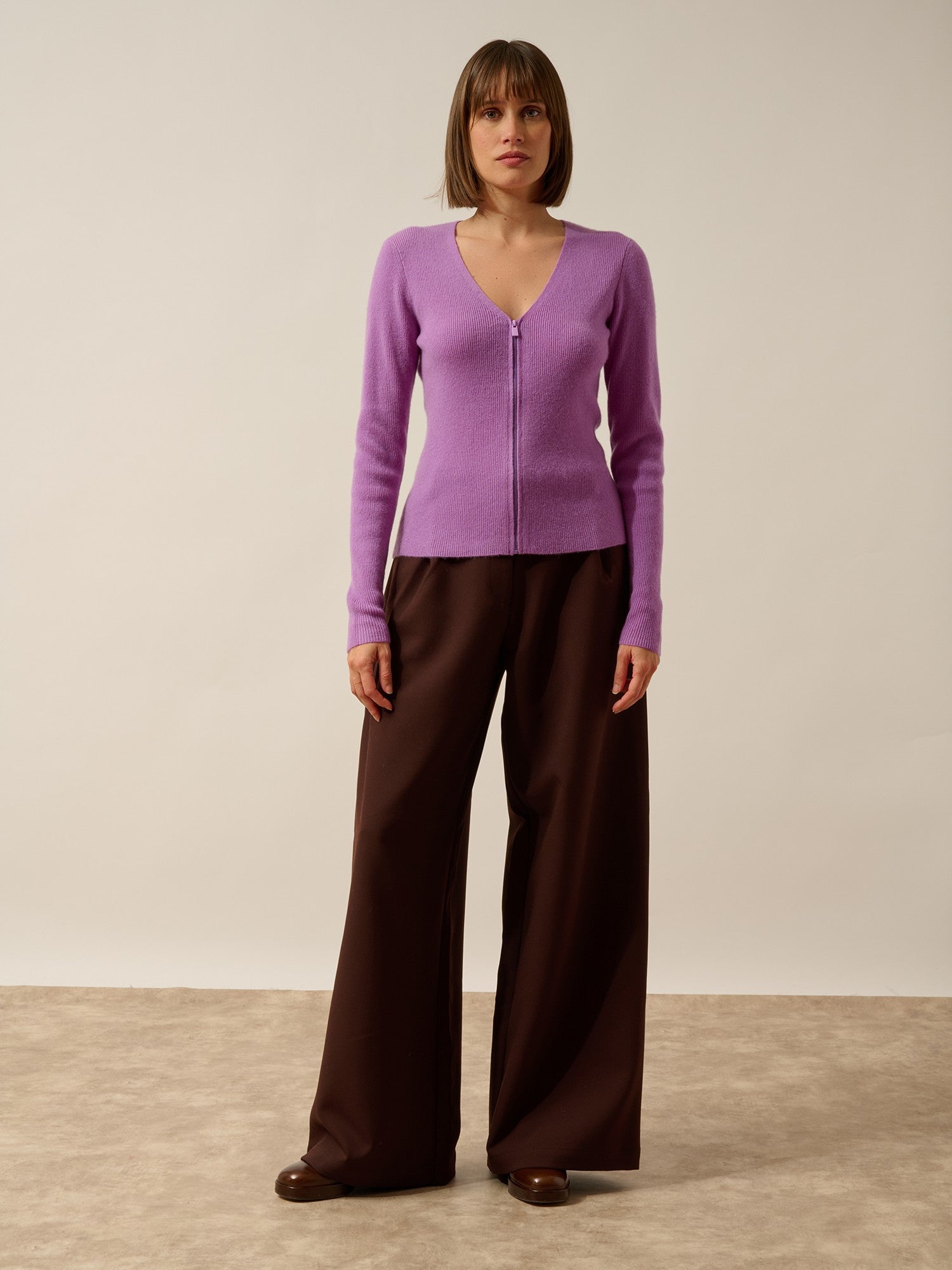 zion zip-up vest with purple v-neck