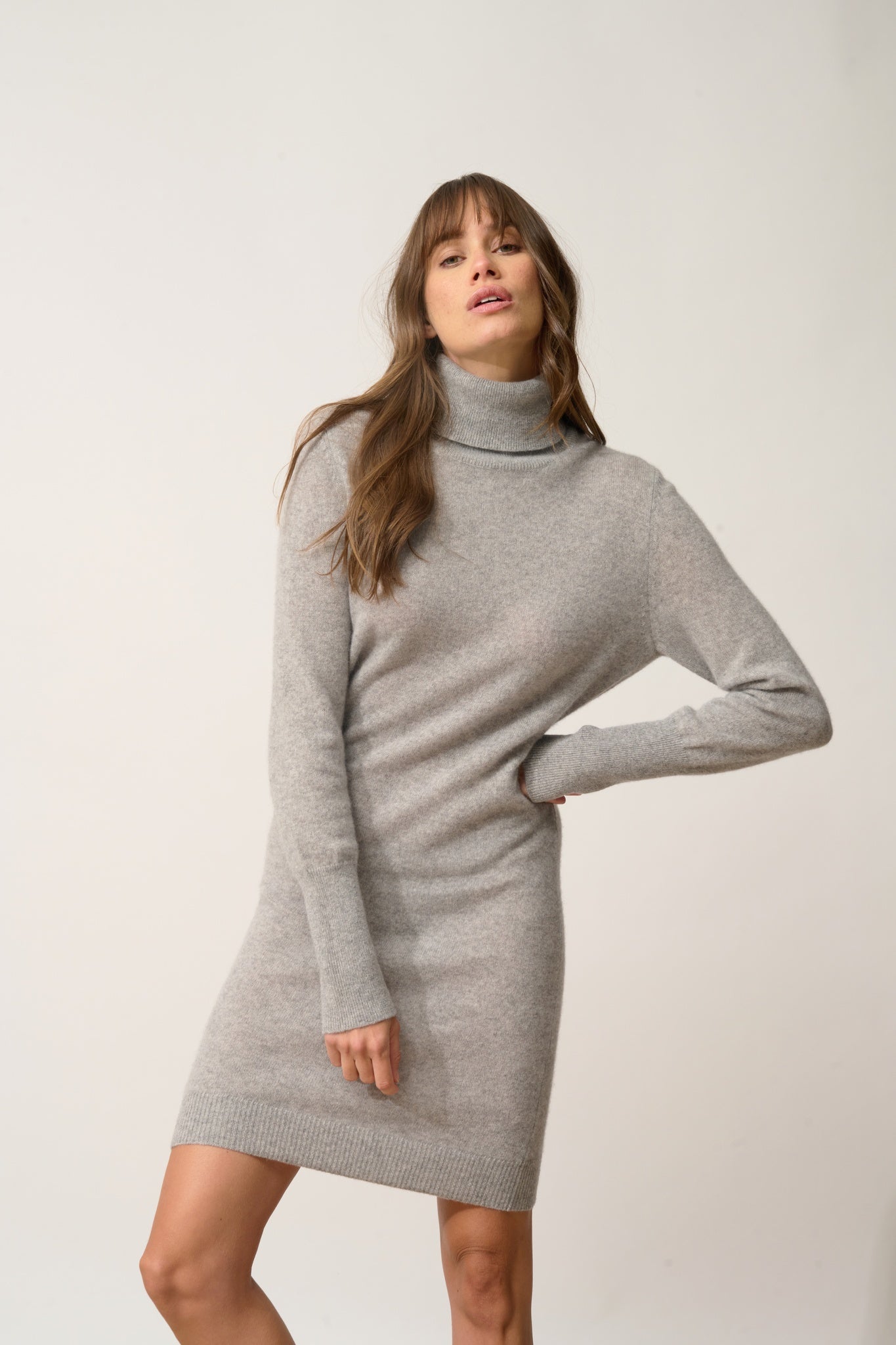 ZOELA mouse grey turtleneck dress
