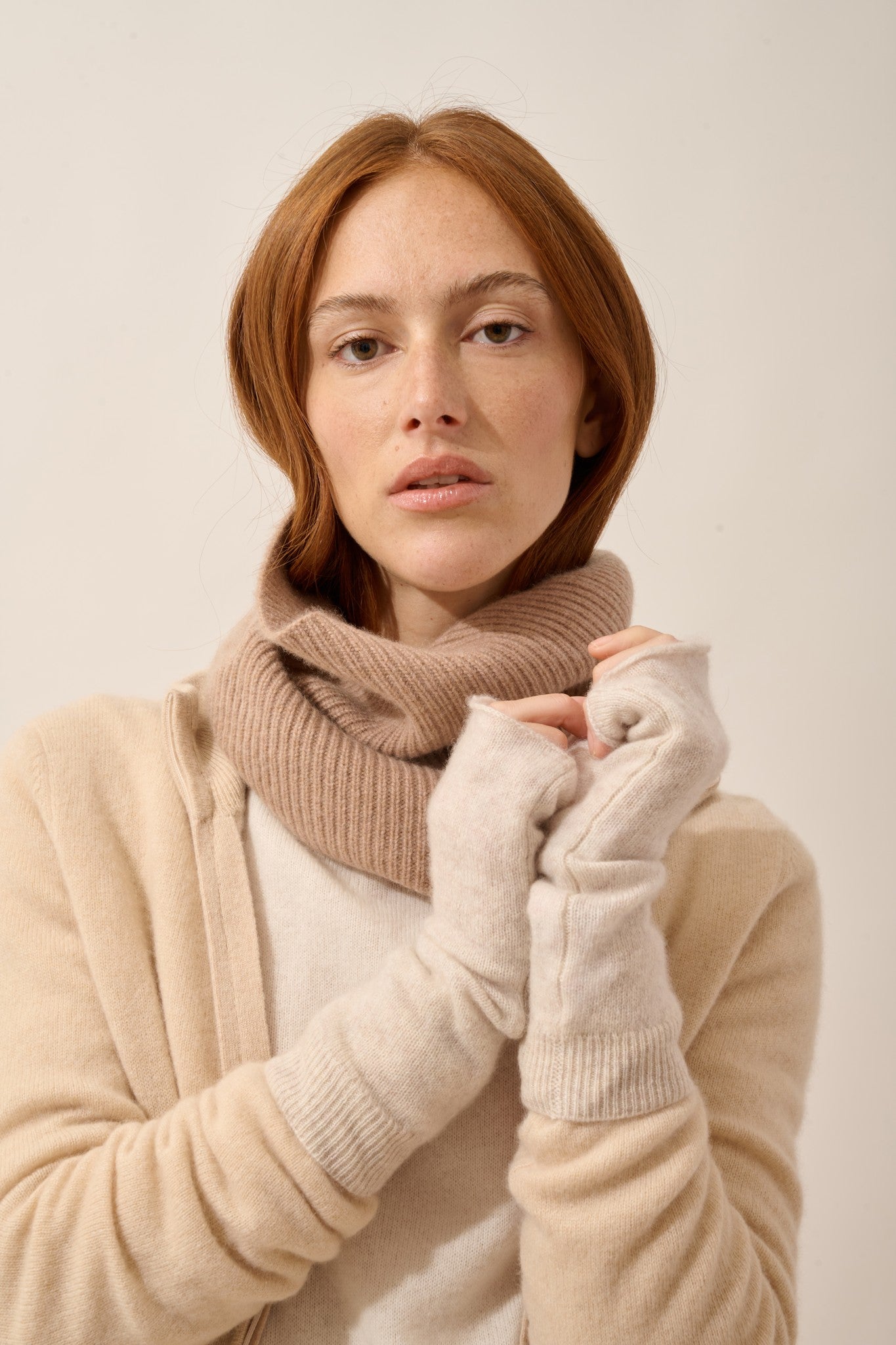 zoe mitaines beige chiné 100% cachemire