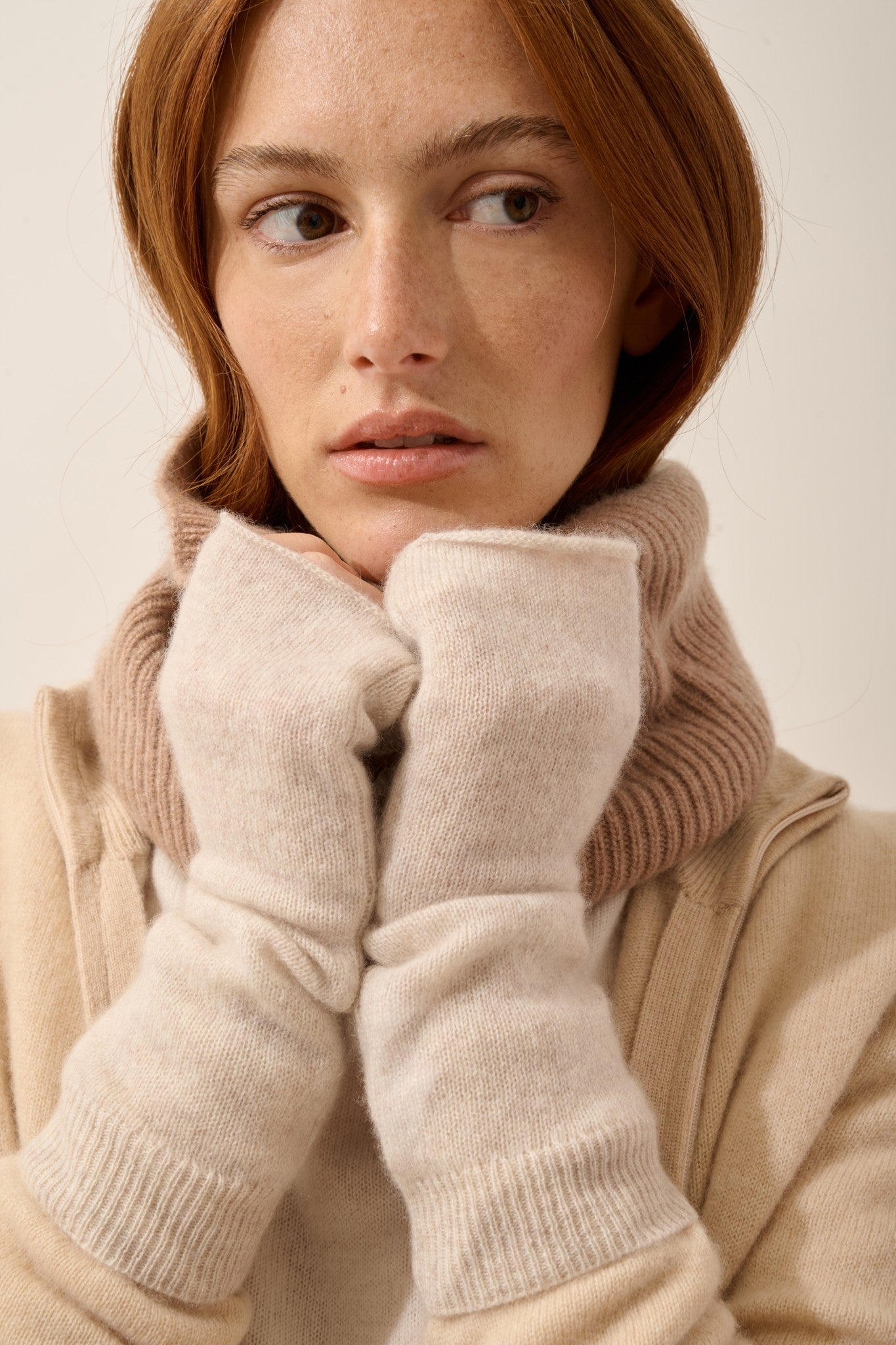 zoe mitaines beige chiné 100% cachemire