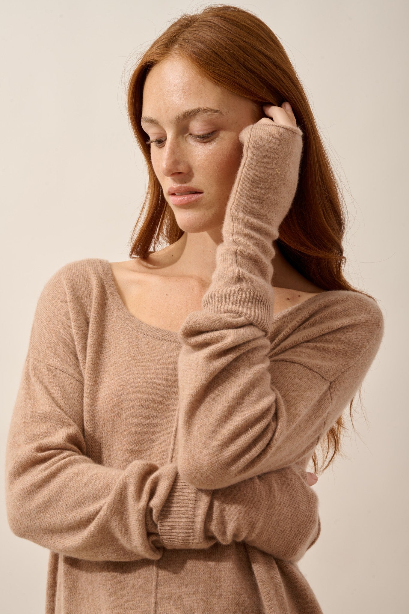 zoe mitaines camel chiné 100% cachemire