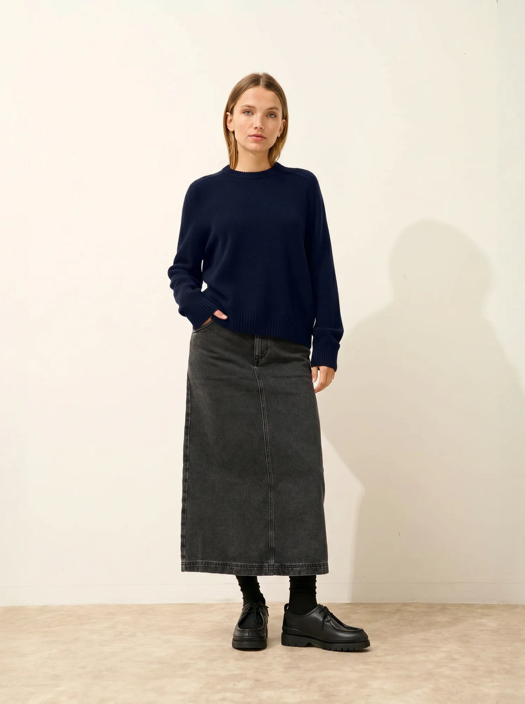 LAVINIA Pull Col Rond 4 Fils Bleu Marine