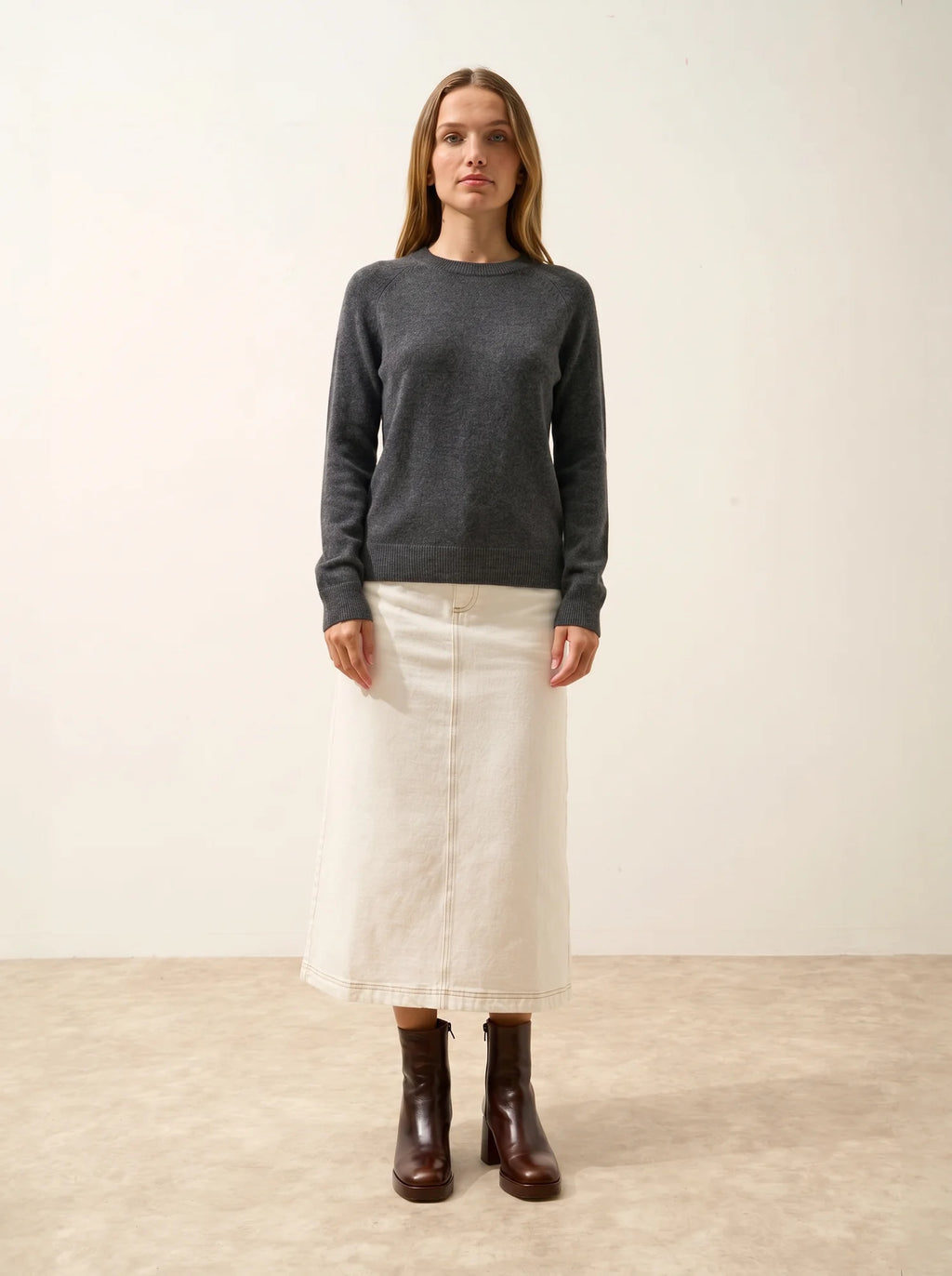 NORENA Pull Col Rond Anthracite Chiné