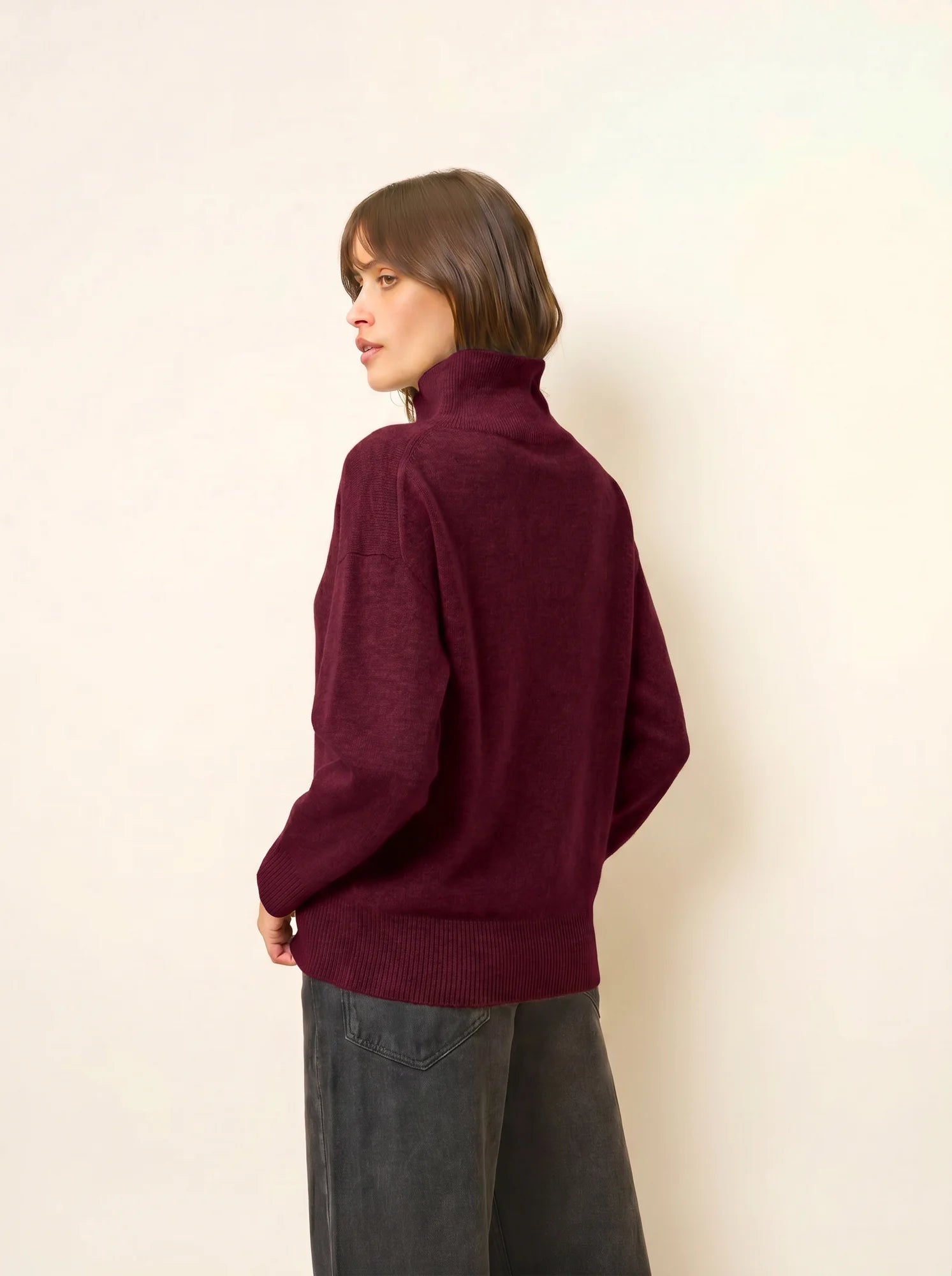 ROMY Pull Col Montant 4 Fils Bordeaux