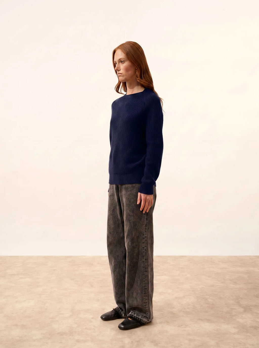 FRIO Pull Col Rond 4 Fils Bleu Marine