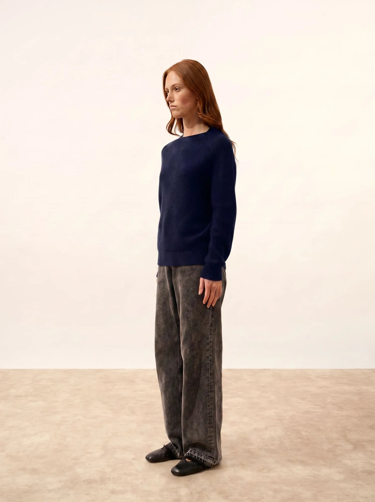 FRIO Pull Col Rond 4 Fils Bleu Marine
