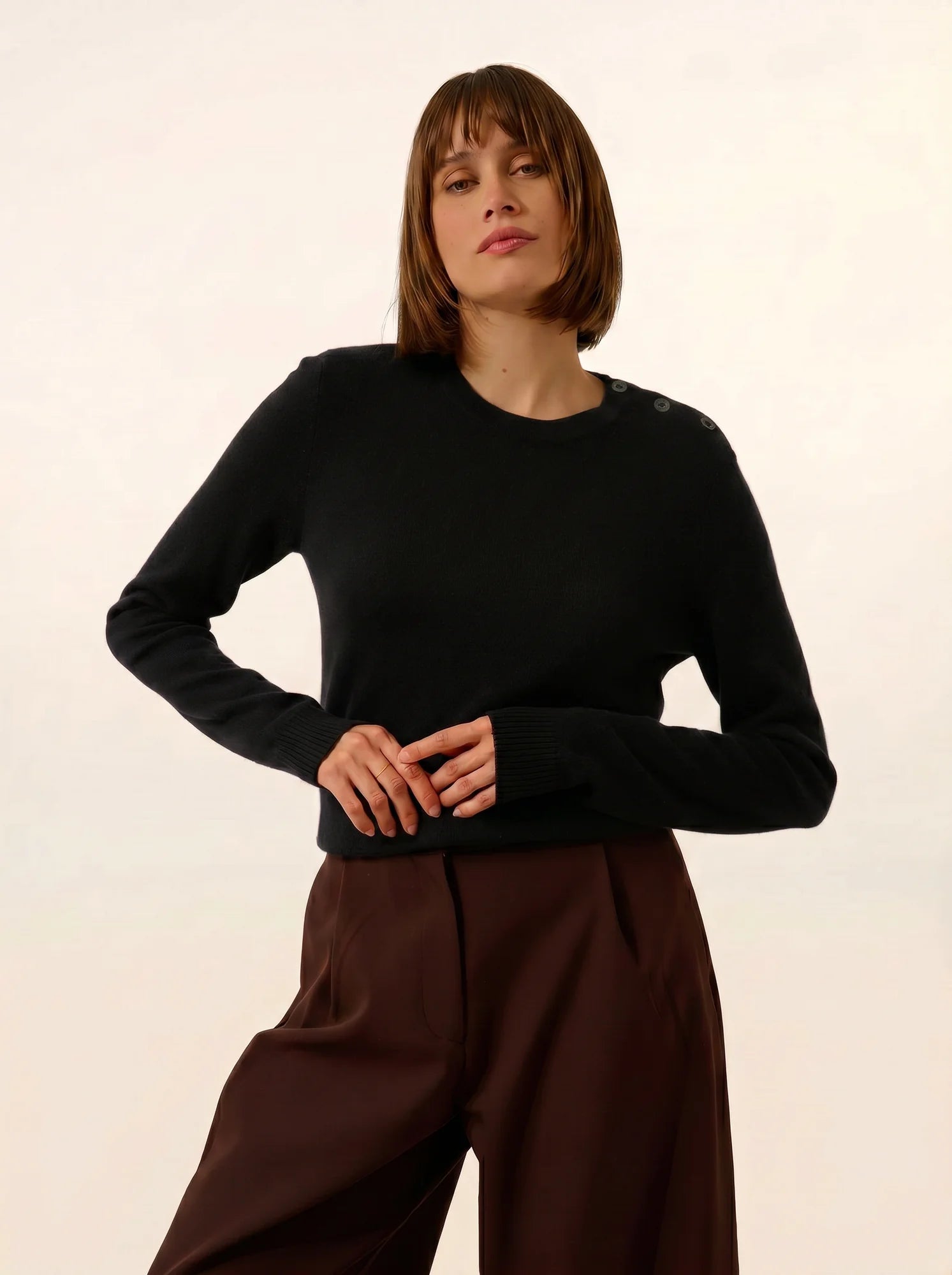 ORELIEN Pull Col Rond Marin Noir