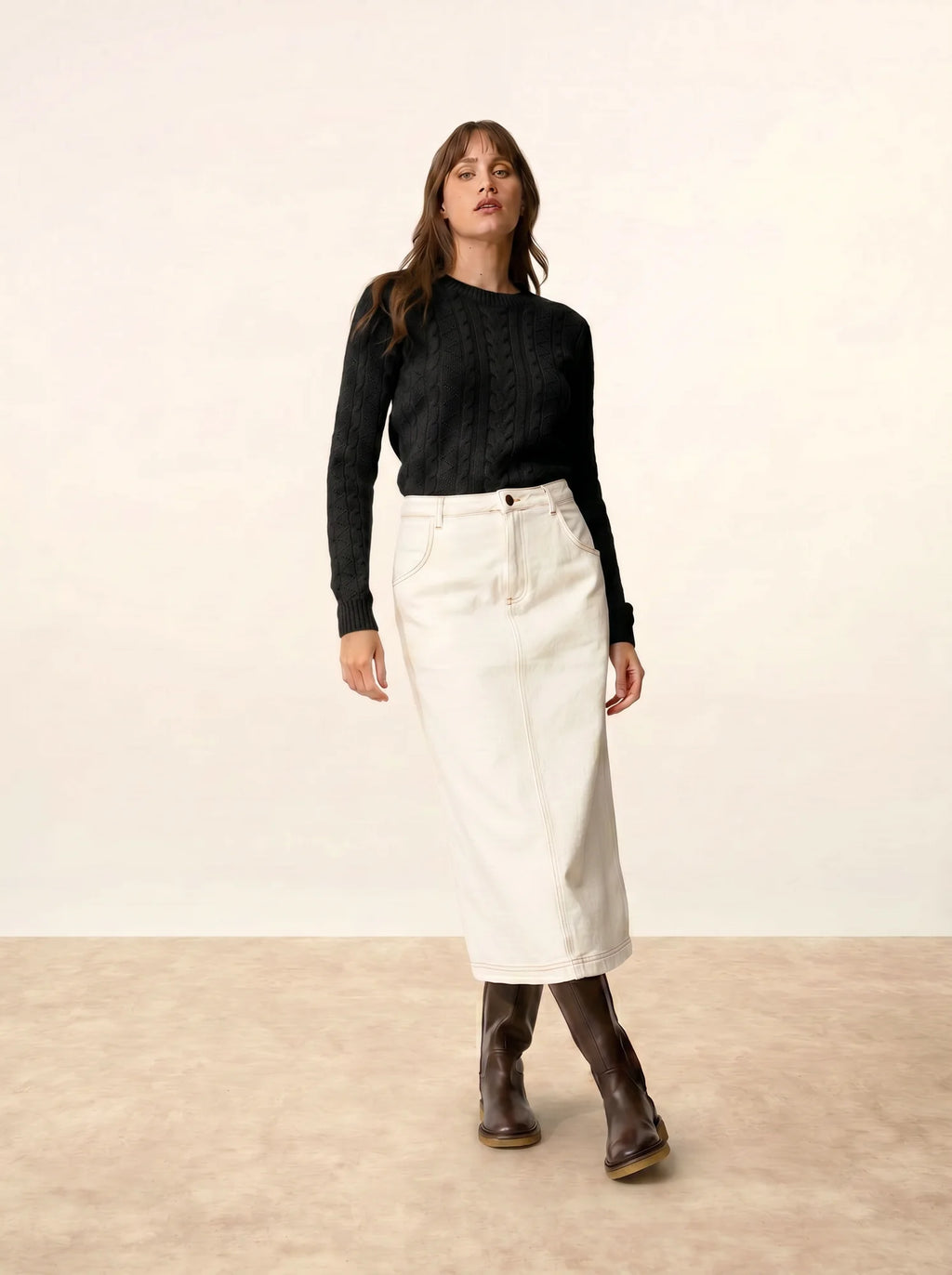 OLIVIA Pull Col Rond 8 Fils Noir