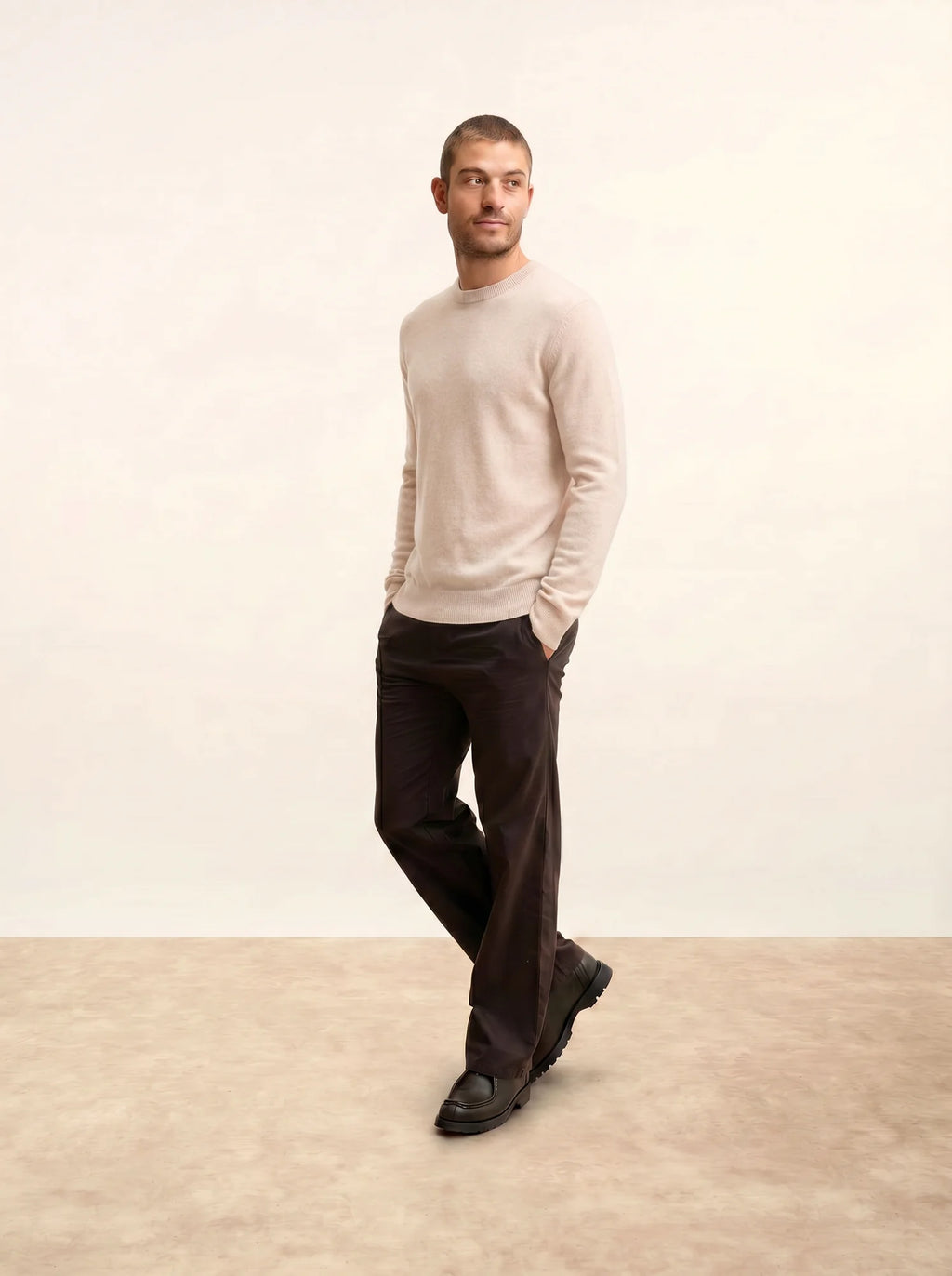 HOWARD Pull Col Rond Beige Chiné
