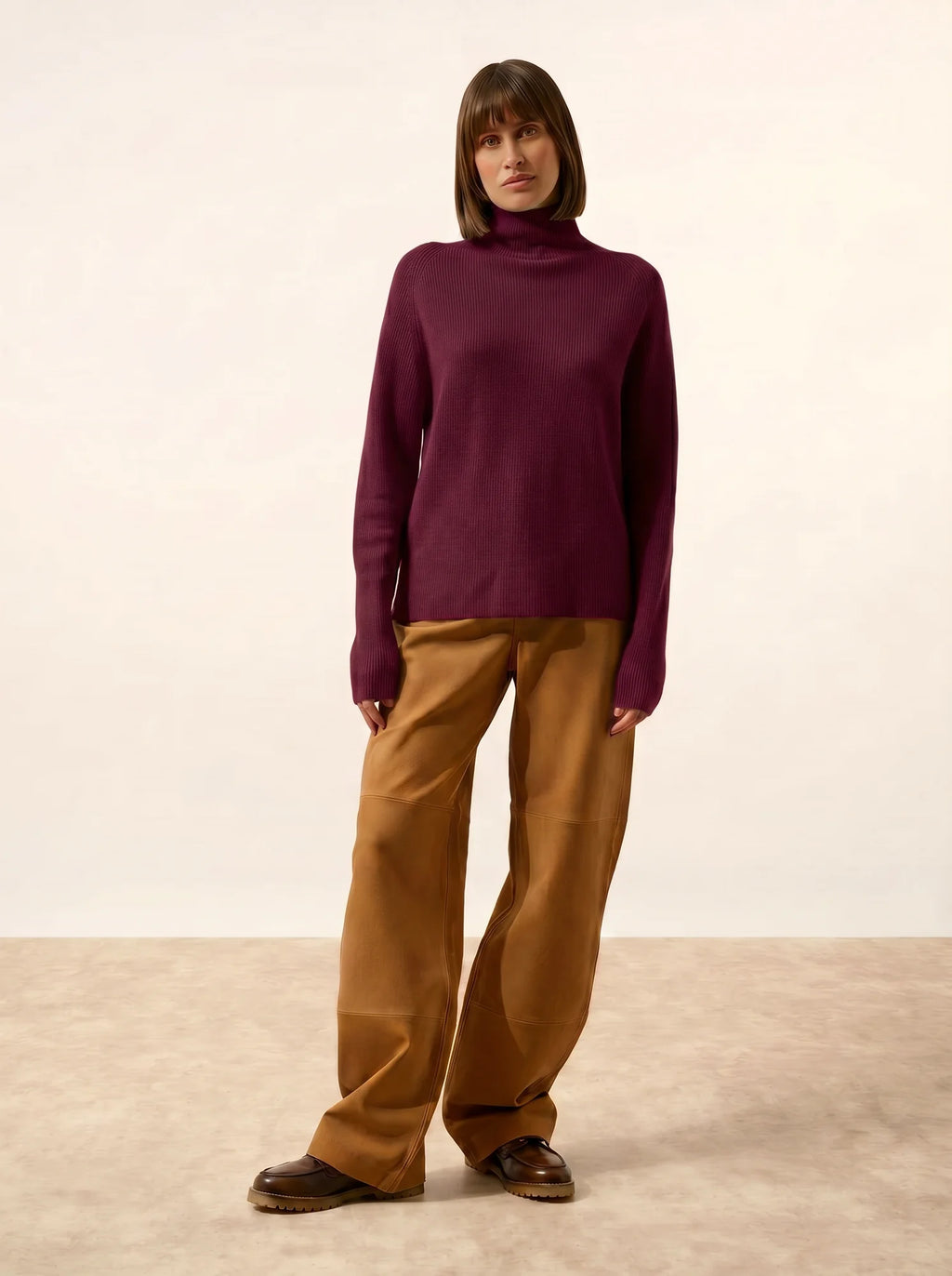 ALYSSA Pull Col Montant Bordeaux