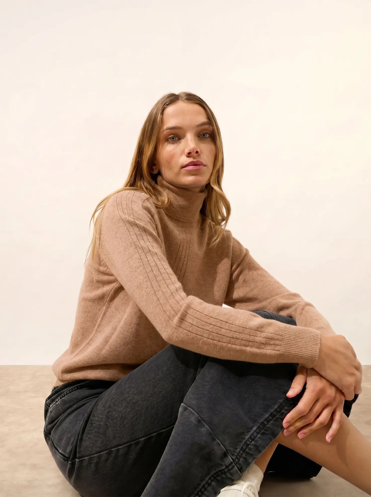 ORIANNE Pull Col Roulé Camel Chiné
