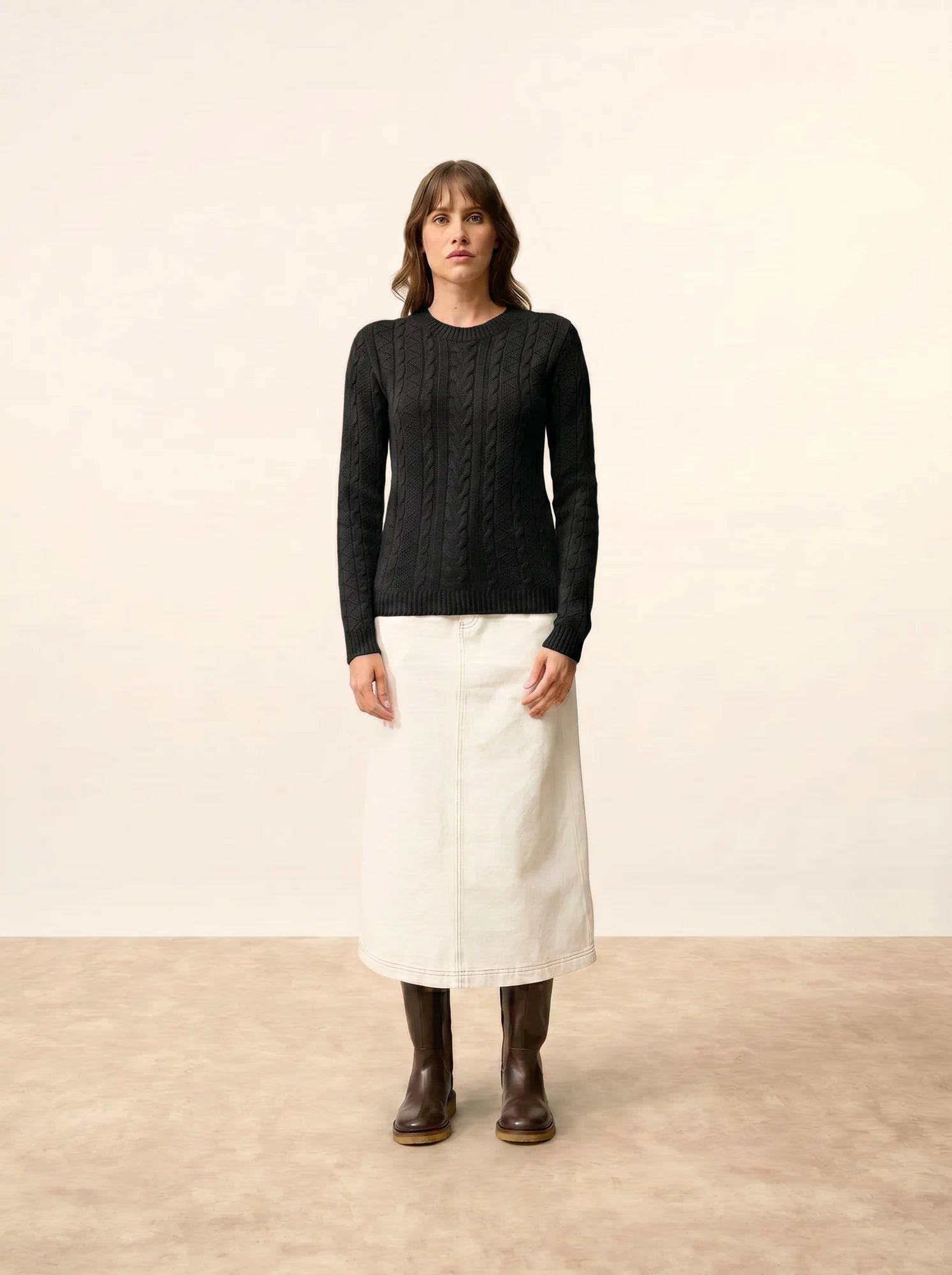 OLIVIA Pull Col Rond 8 Fils Noir