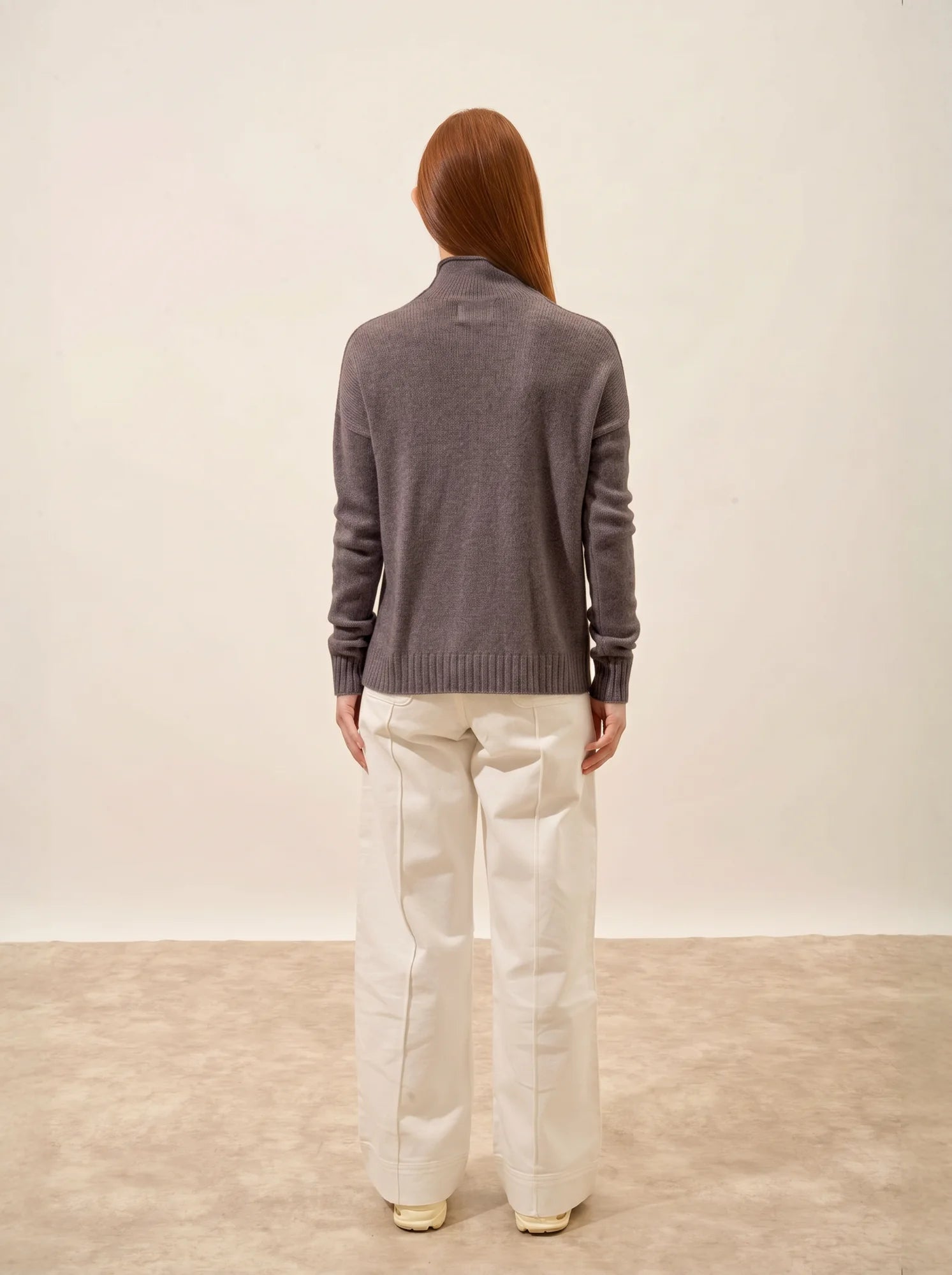 GLACIELA Pull Col Montant 4 Fils Taupe Chiné