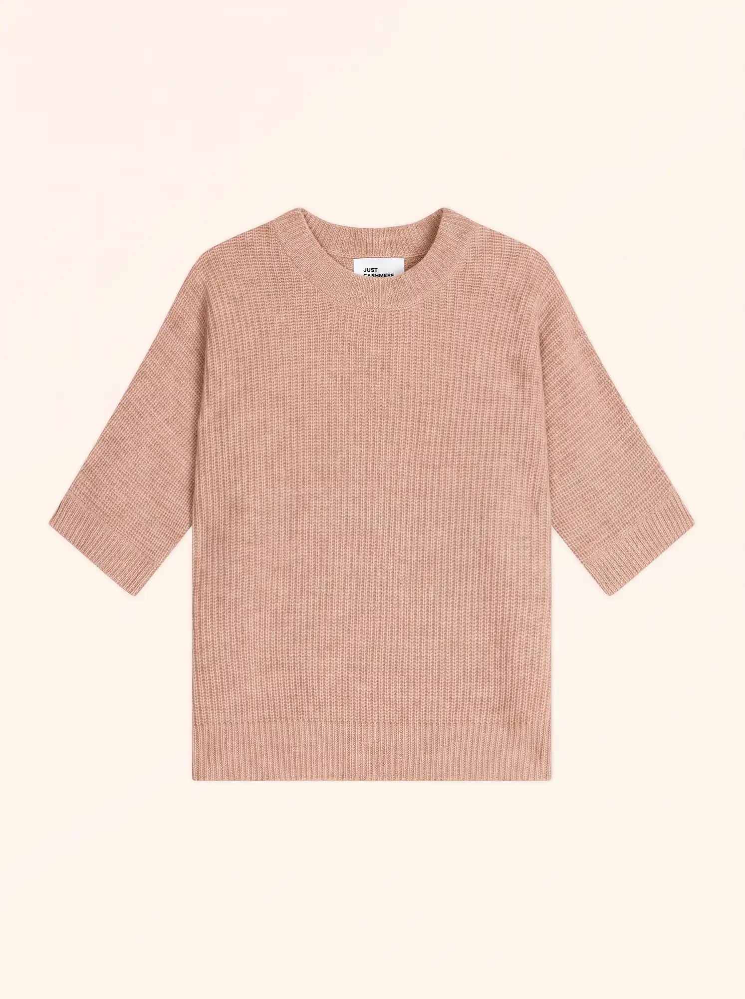 ÉRINA T-Shirt Col Bateau Chauve Souris 4 Fils Camel Chiné