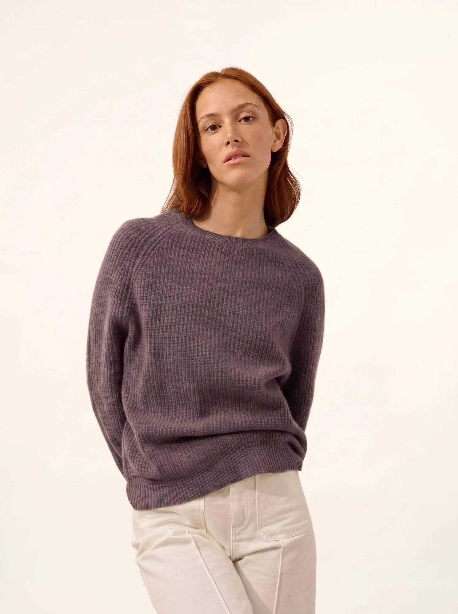 FRIO Pull Col Rond 4 Fils Taupe Chiné