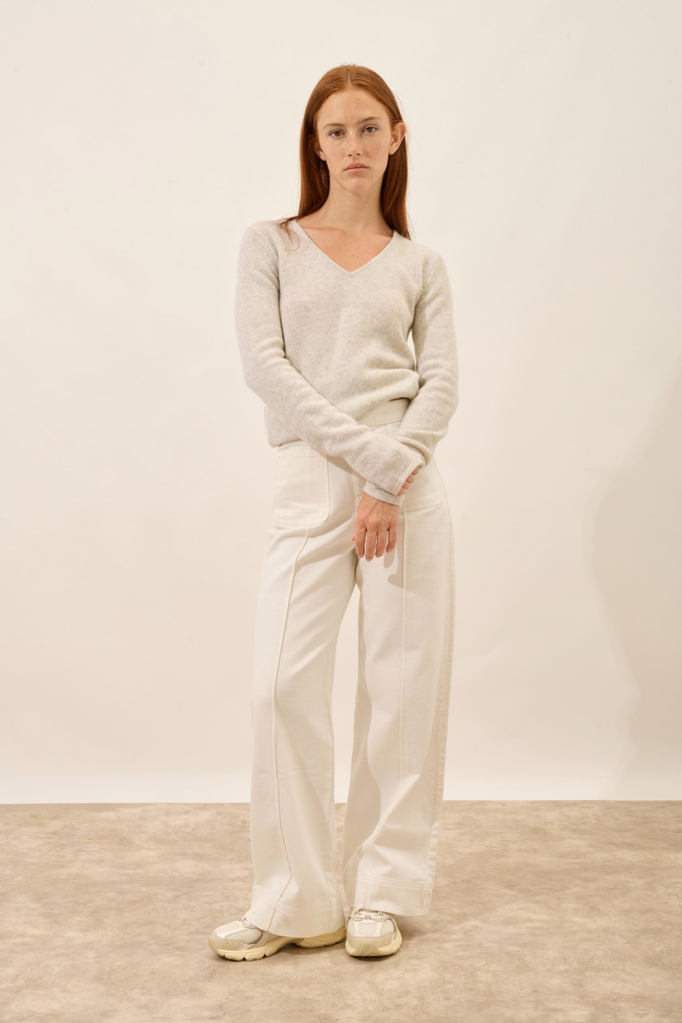 abby pull col v 4 fils gris perle chiné 100% cachemire