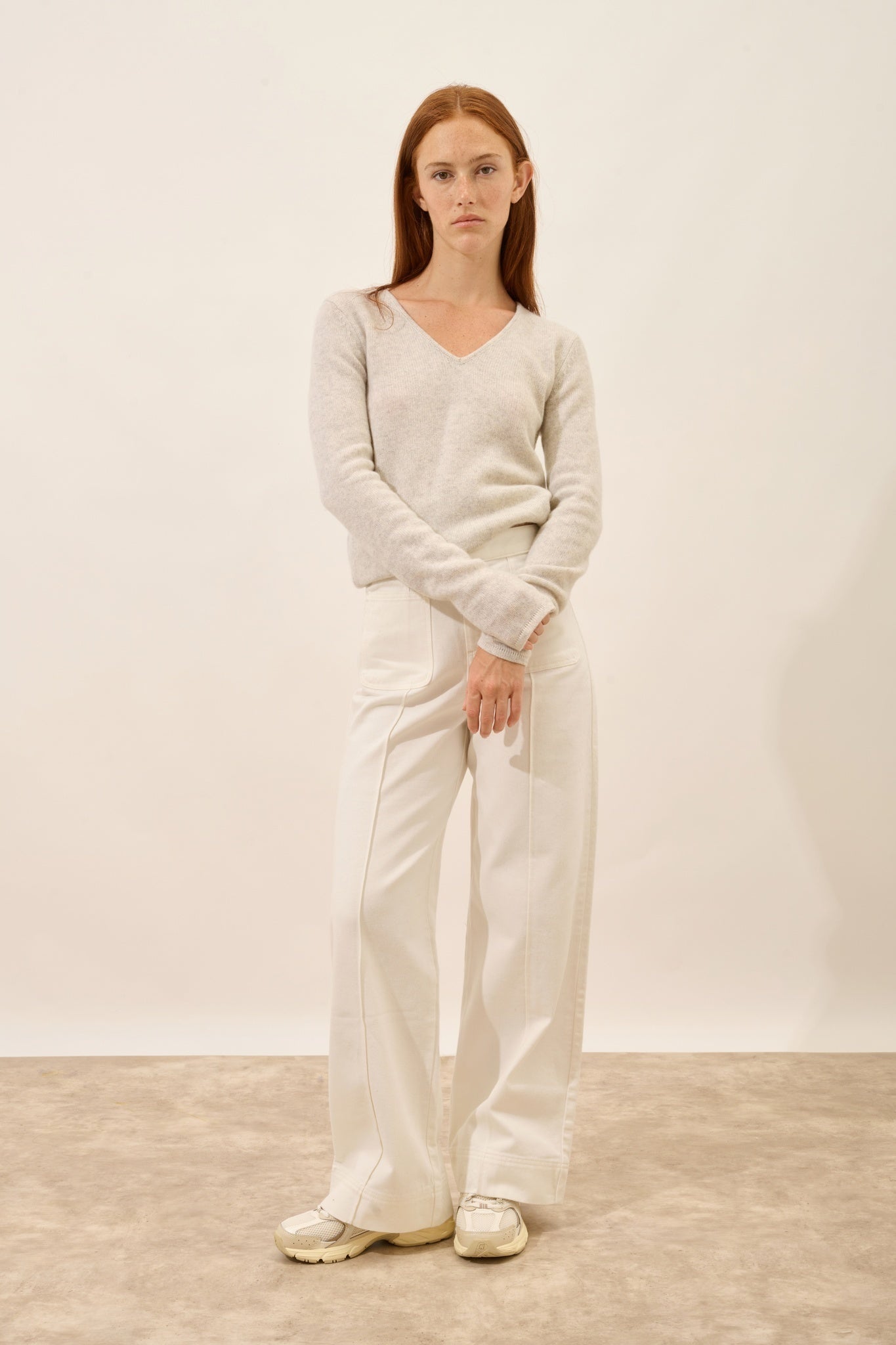 ABBY V-neck sweater, 4-ply pearl gray heather