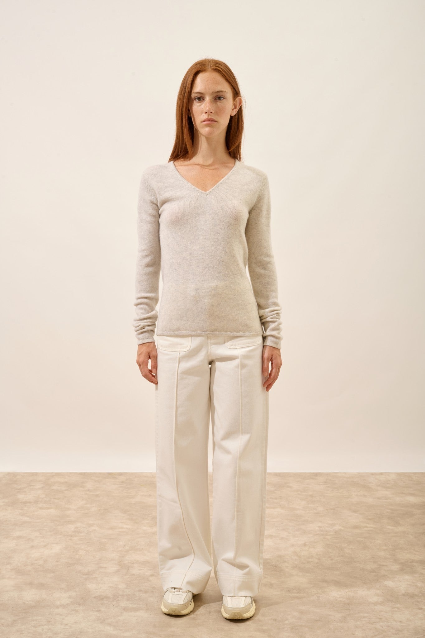 abby pull col v 4 fils gris perle chiné 100% cachemire