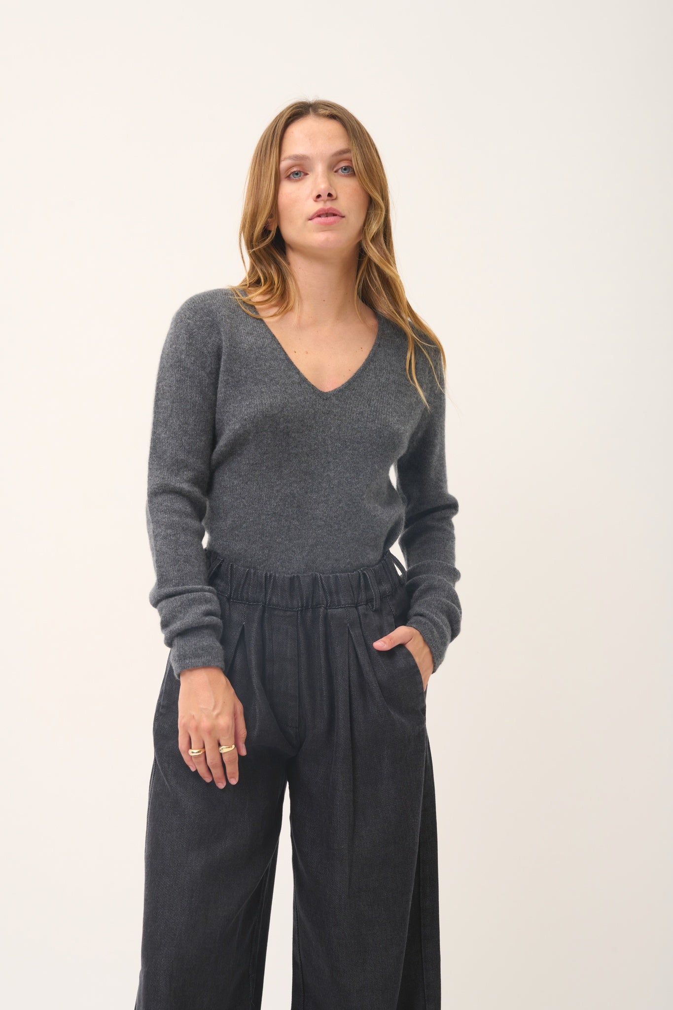 ABBY pull col v anthracite chiné