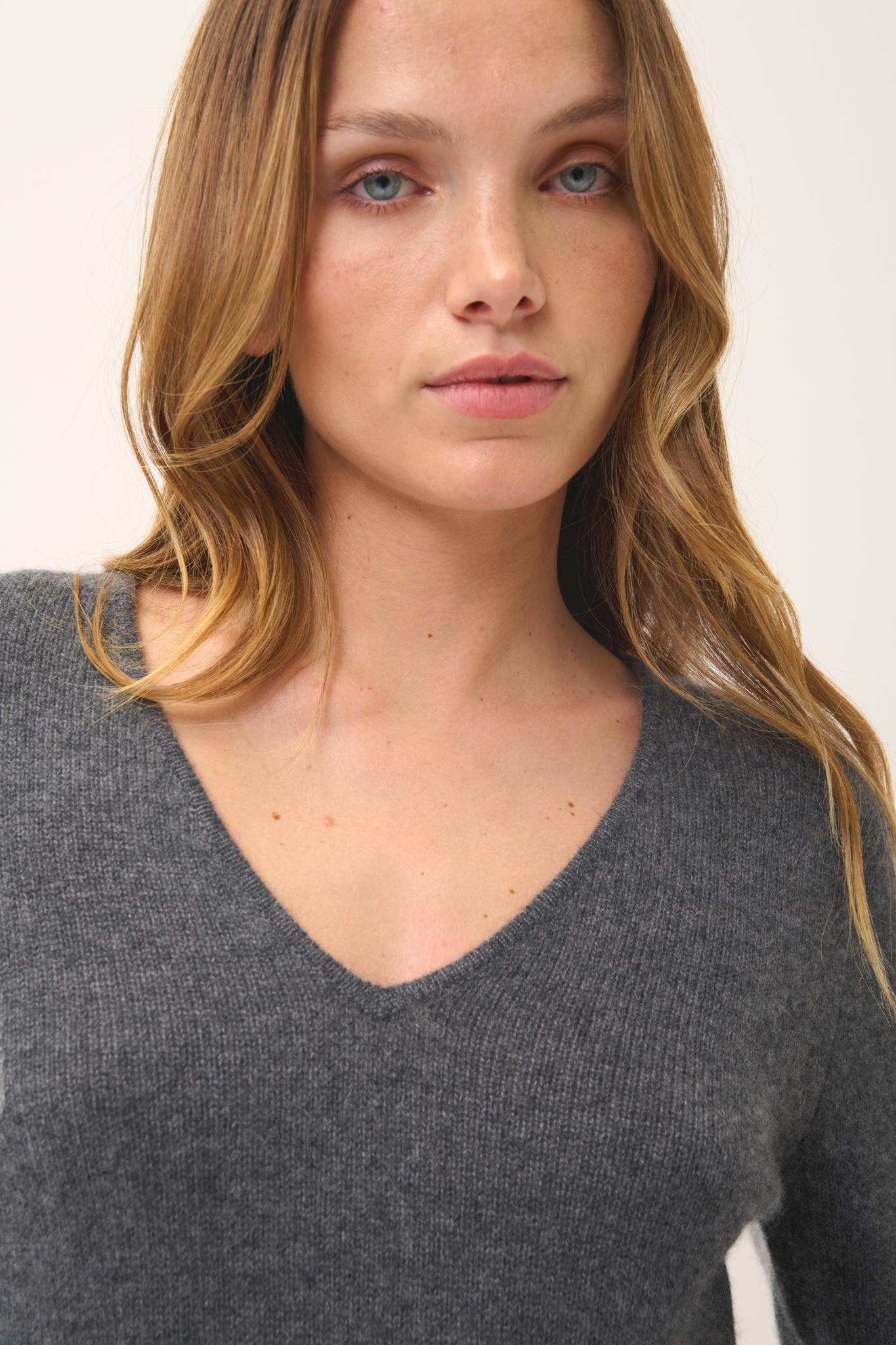ABBY pull col v anthracite chiné