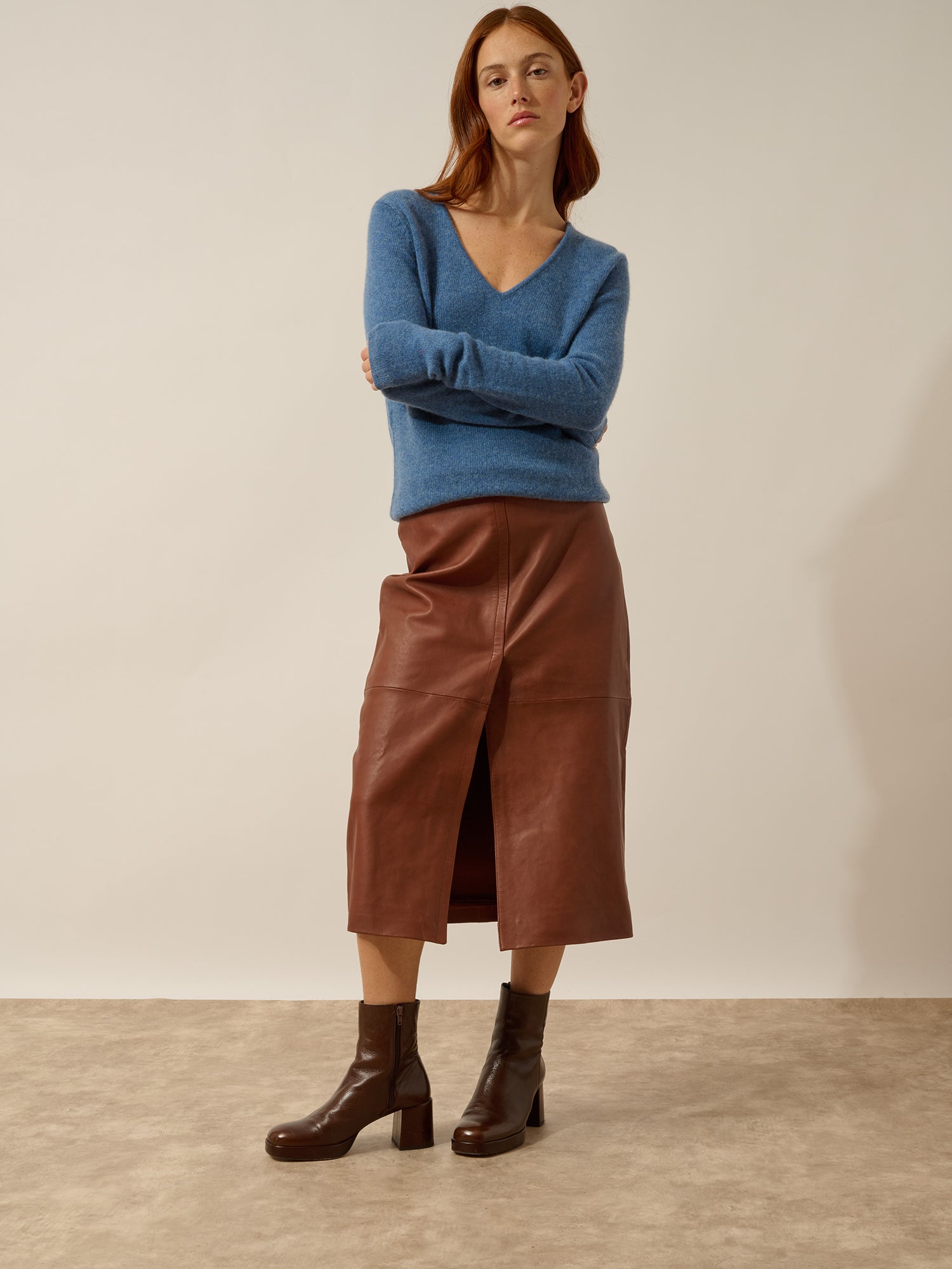 ABBY pull col v bleu denim