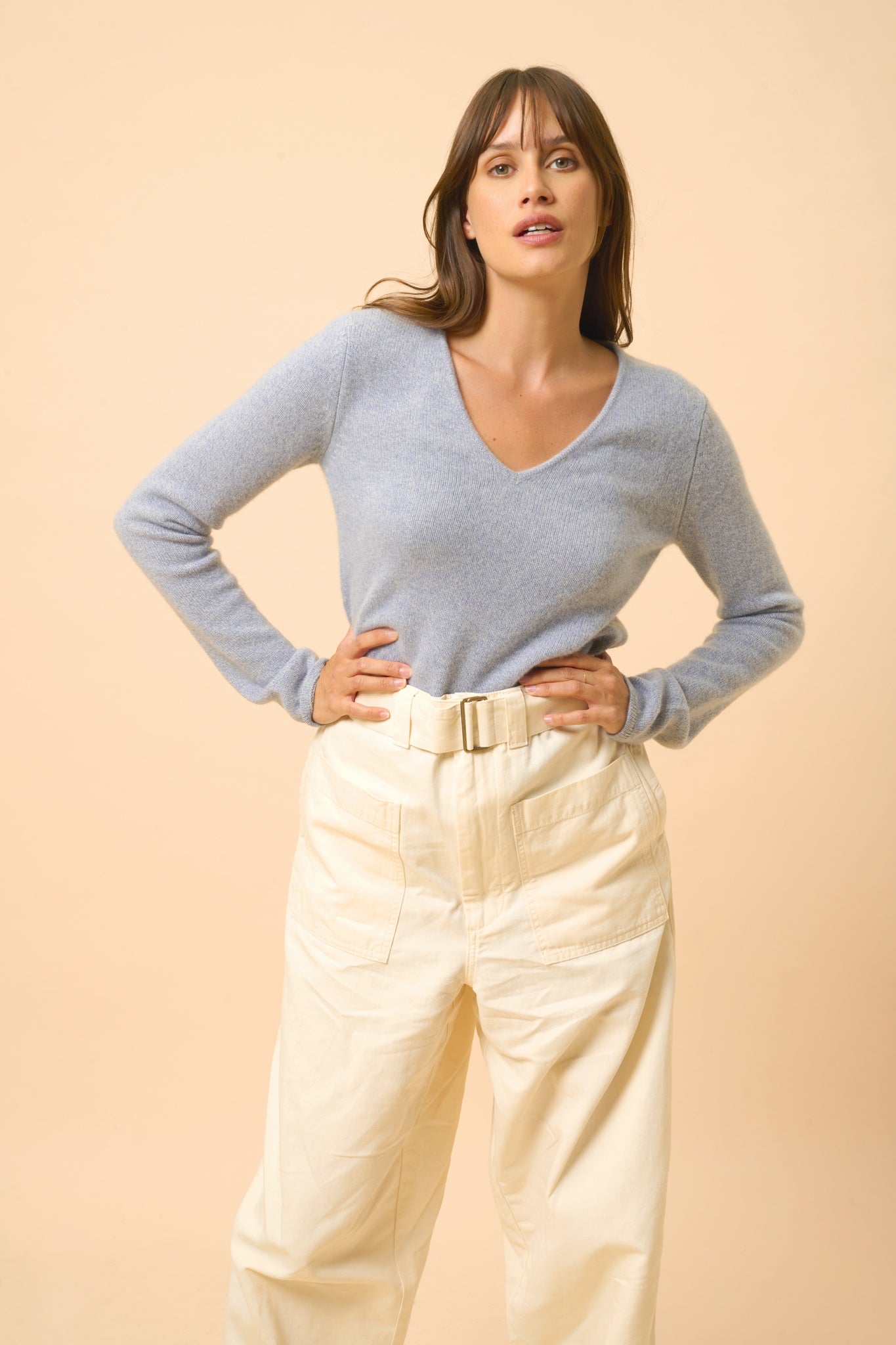 ABBY v-neck sweater ivory blue