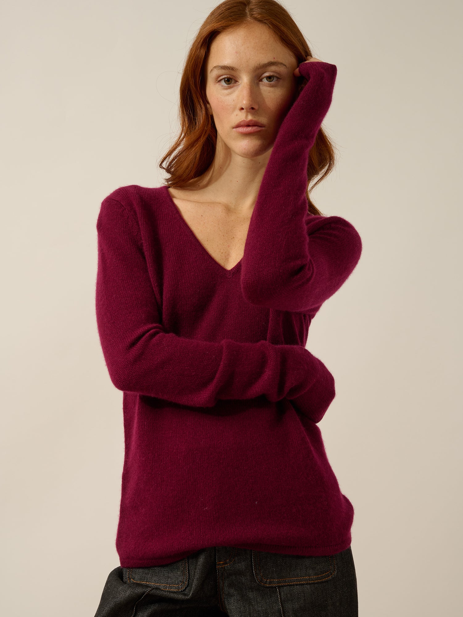 ABBY pull col v bordeaux