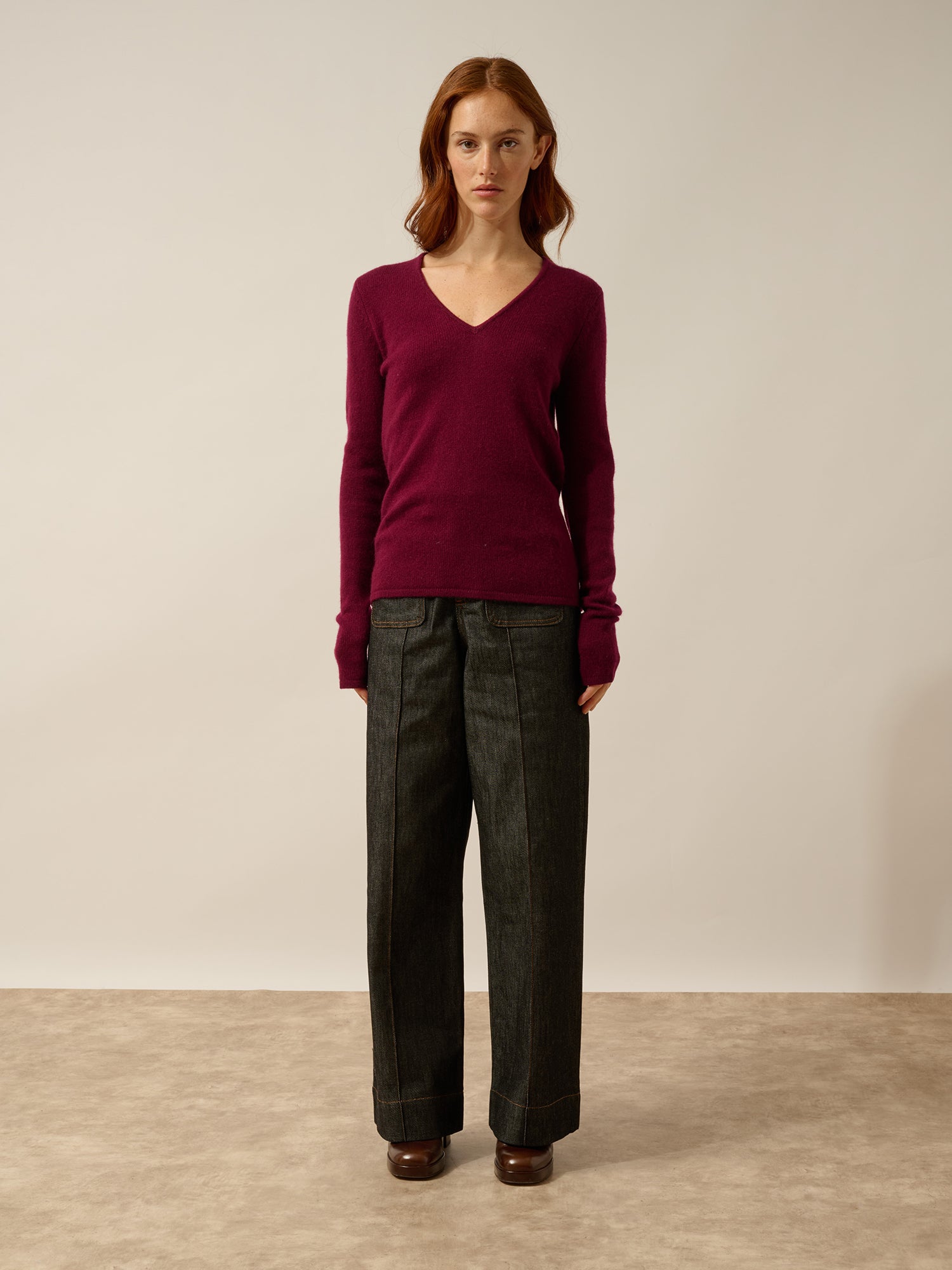 ABBY pull col v bordeaux