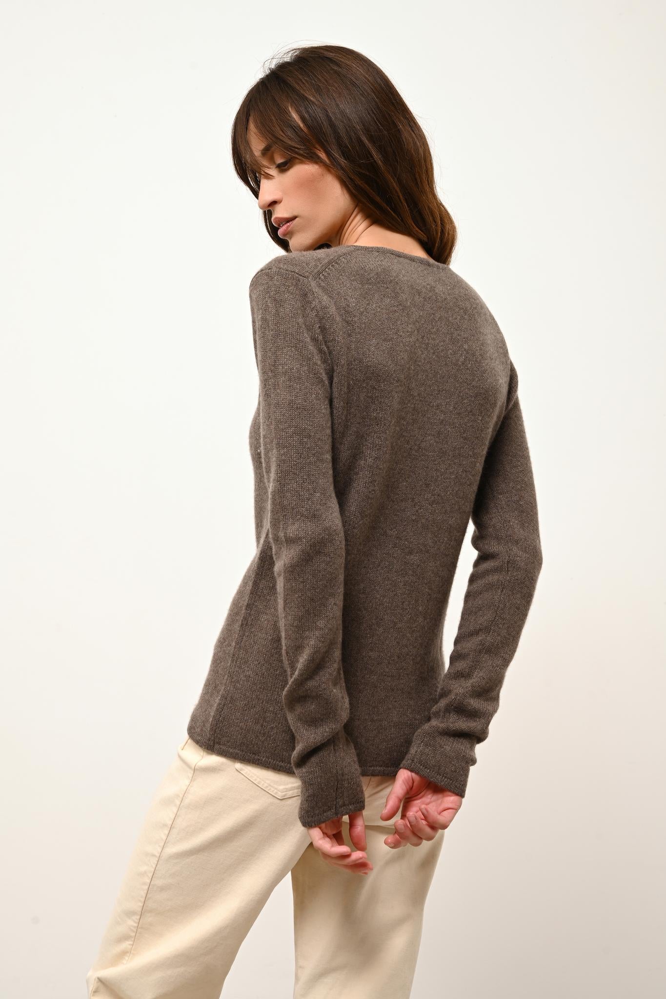 ABBY pull col v taupe chiné