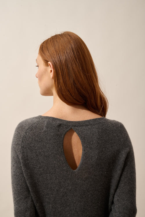 ABIGAIL pull col bateau goutte dos anthracite chiné
