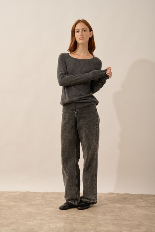 ABIGAIL pull col bateau goutte dos anthracite chiné