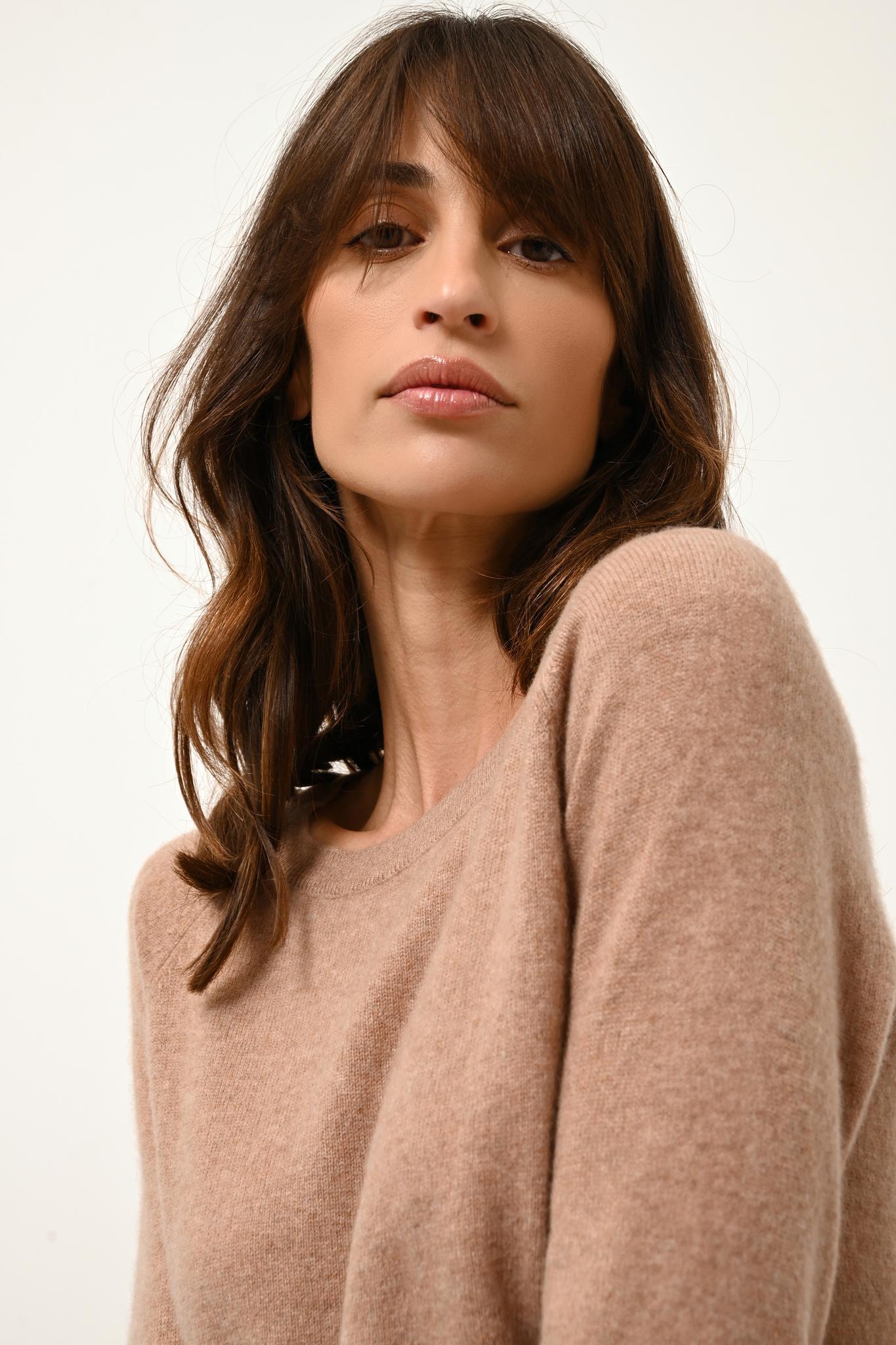 ABIGAIL pull col bateau goutte dos camel chiné