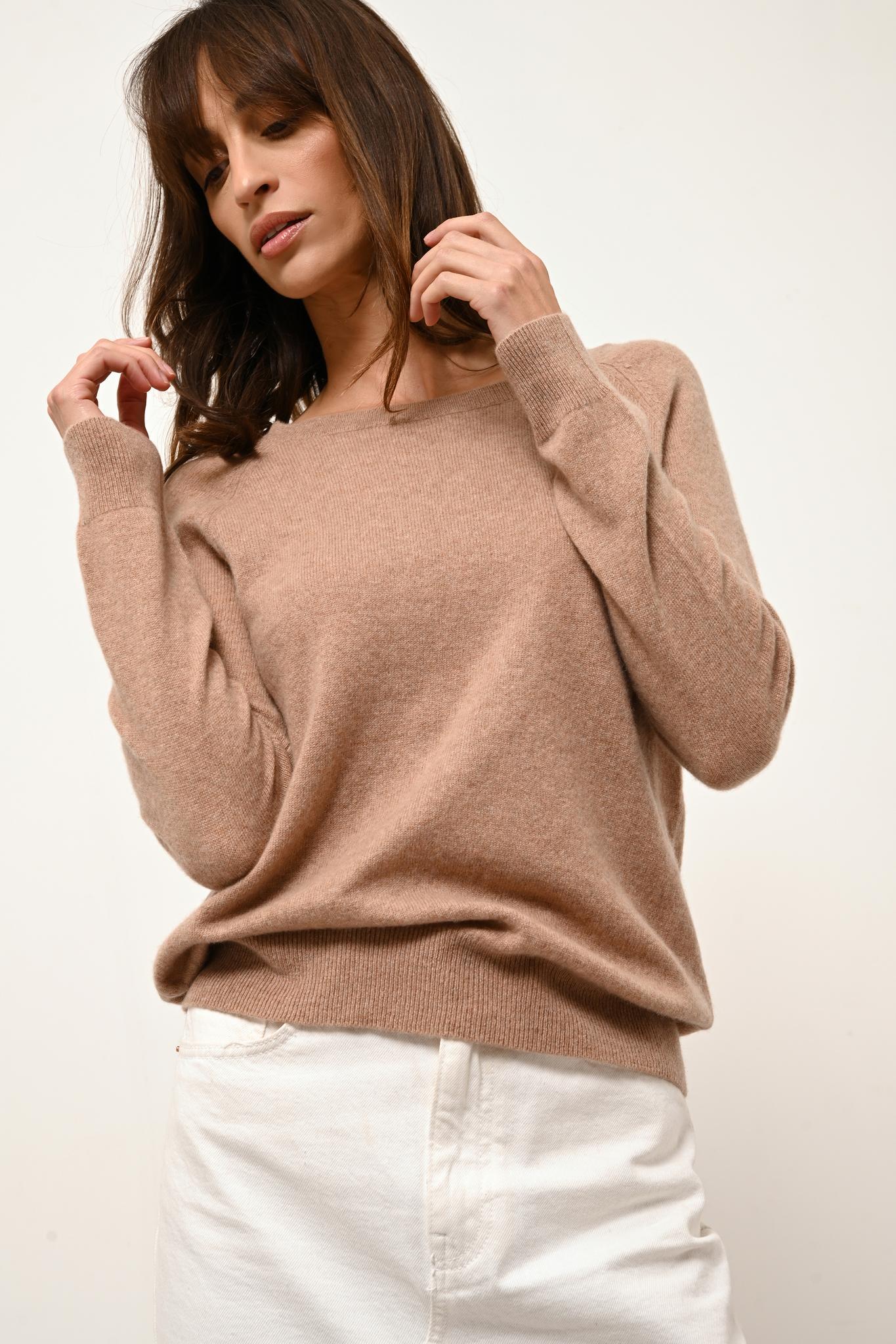 ABIGAIL pull col bateau goutte dos camel chiné