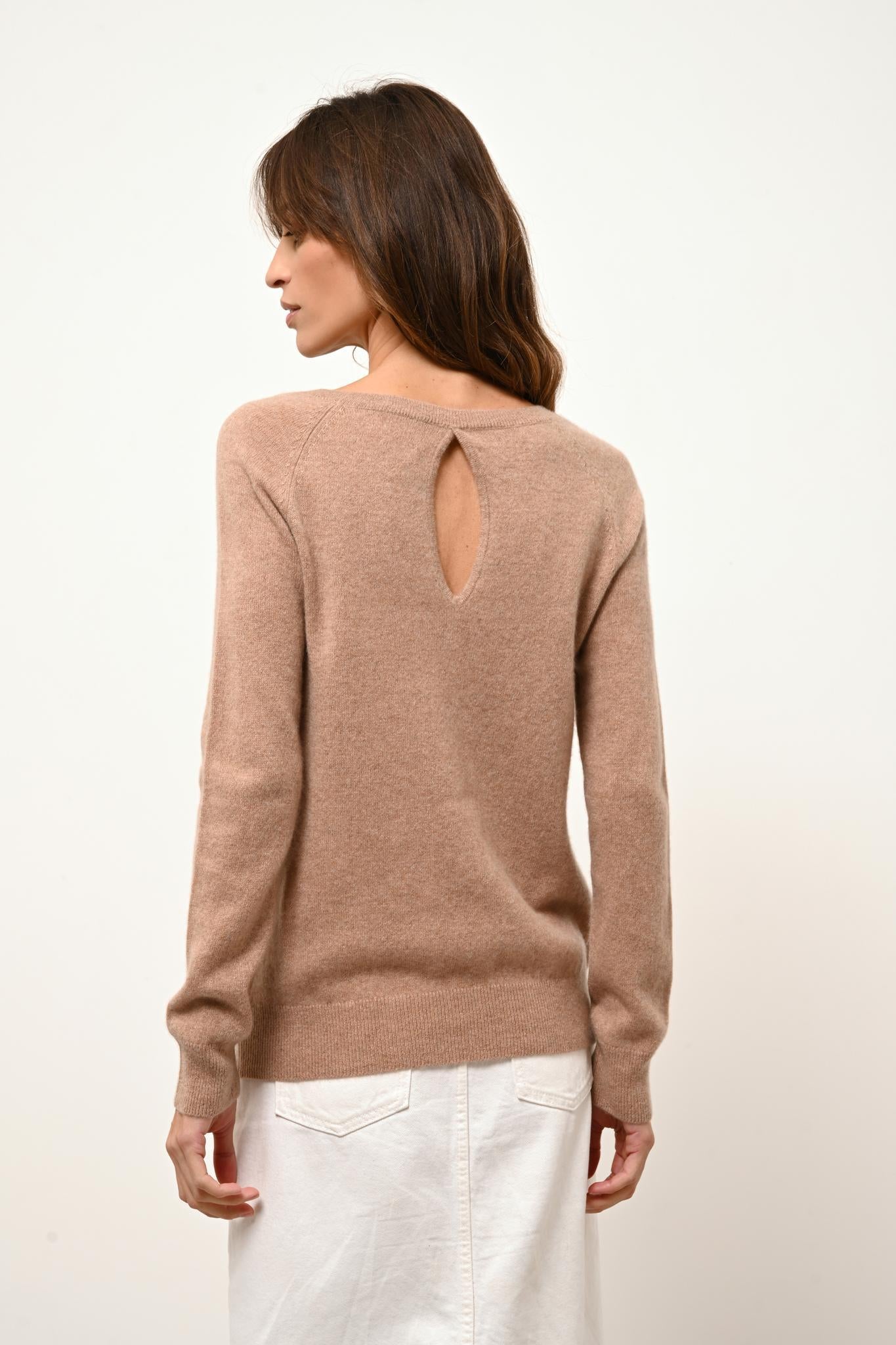 ABIGAIL pull col bateau goutte dos camel chiné