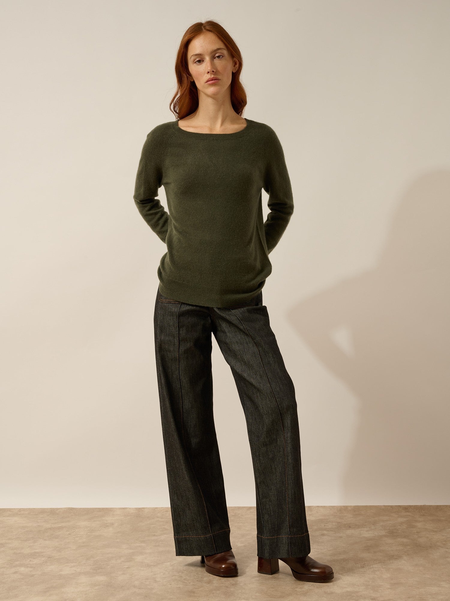 abigail pull col bateau goutte dos kaki