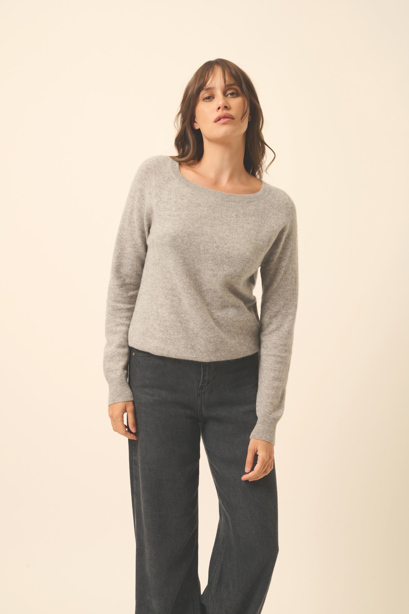 ABIGAIL pull col bateau goutte dos nuage chiné