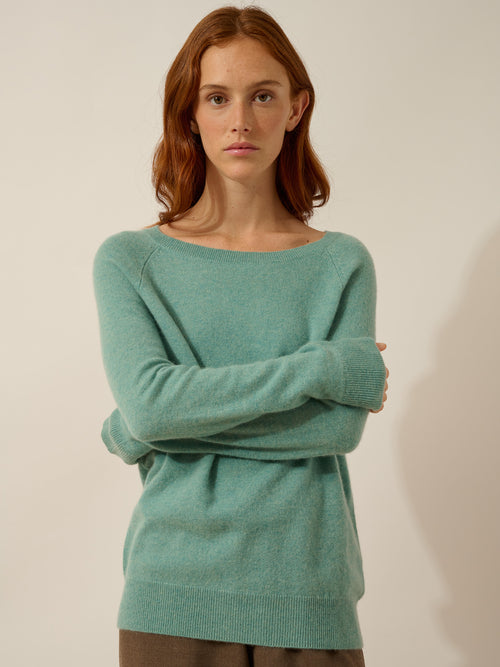 ABIGAIL pull col bateau goutte dos vert chiné