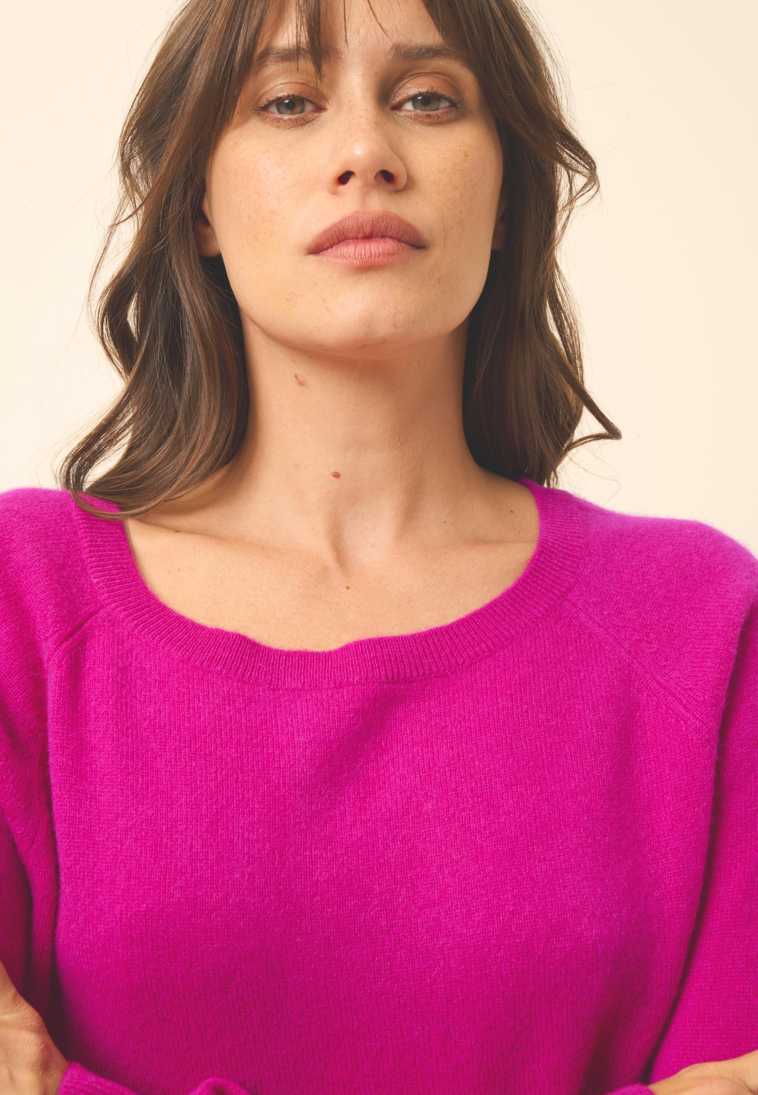 ABIGAIL purple boat neck drop back sweater 100% cashmere