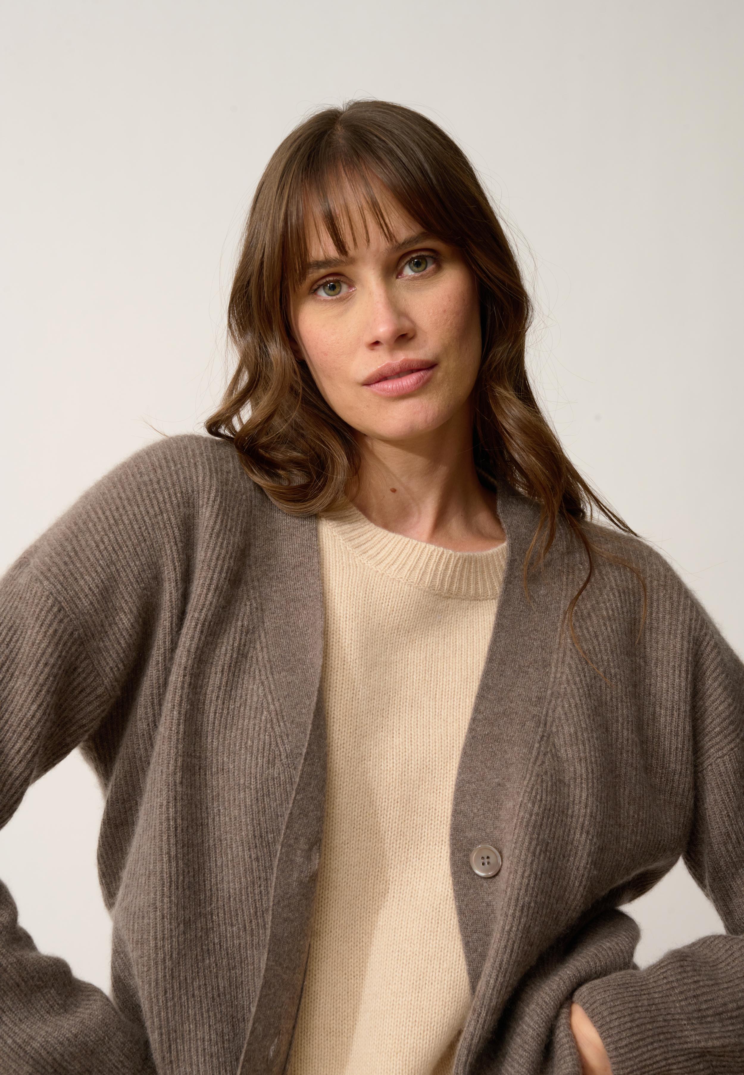 ADELE cardigan col v taupe chiné