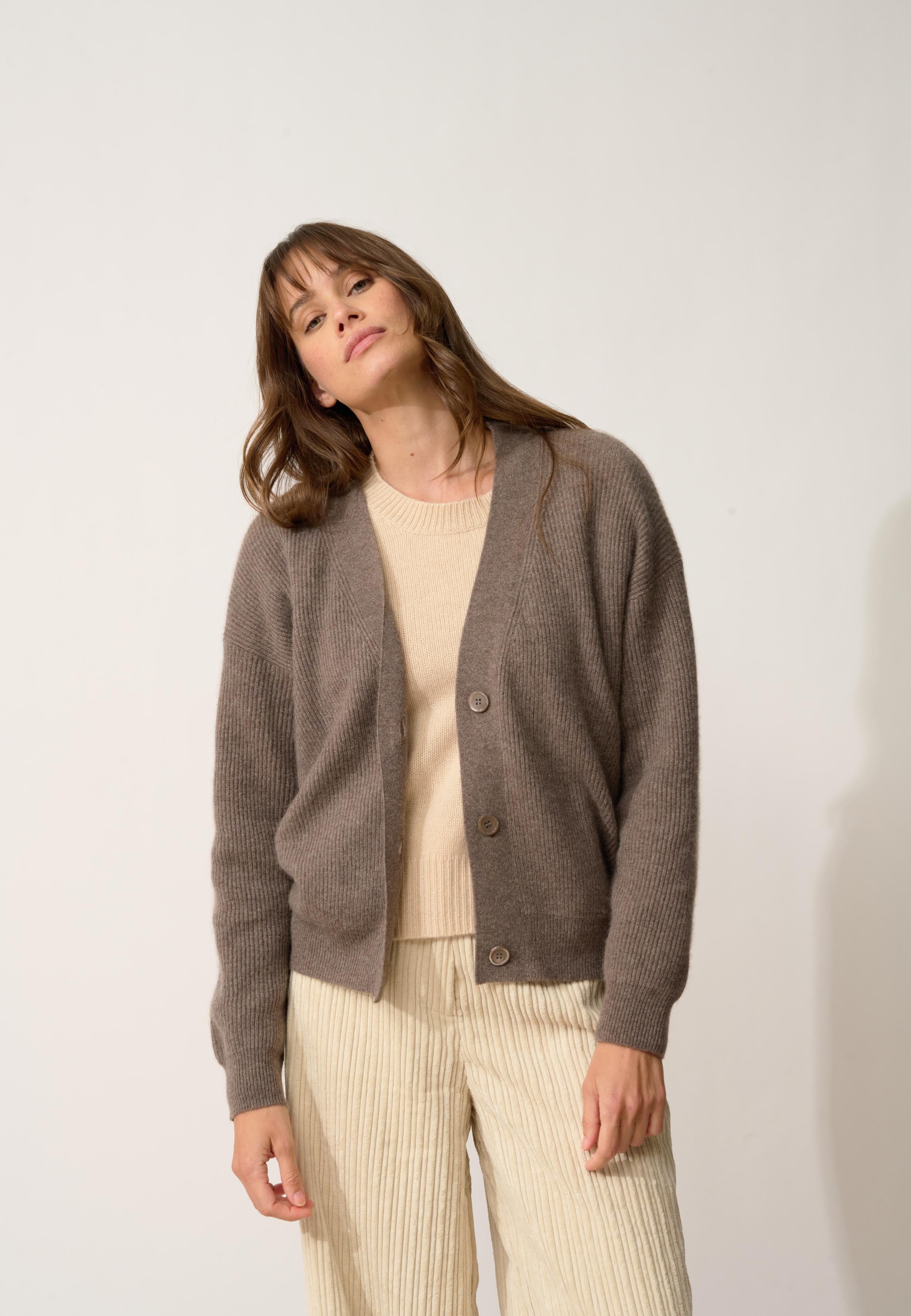 ADELE cardigan col v taupe chiné