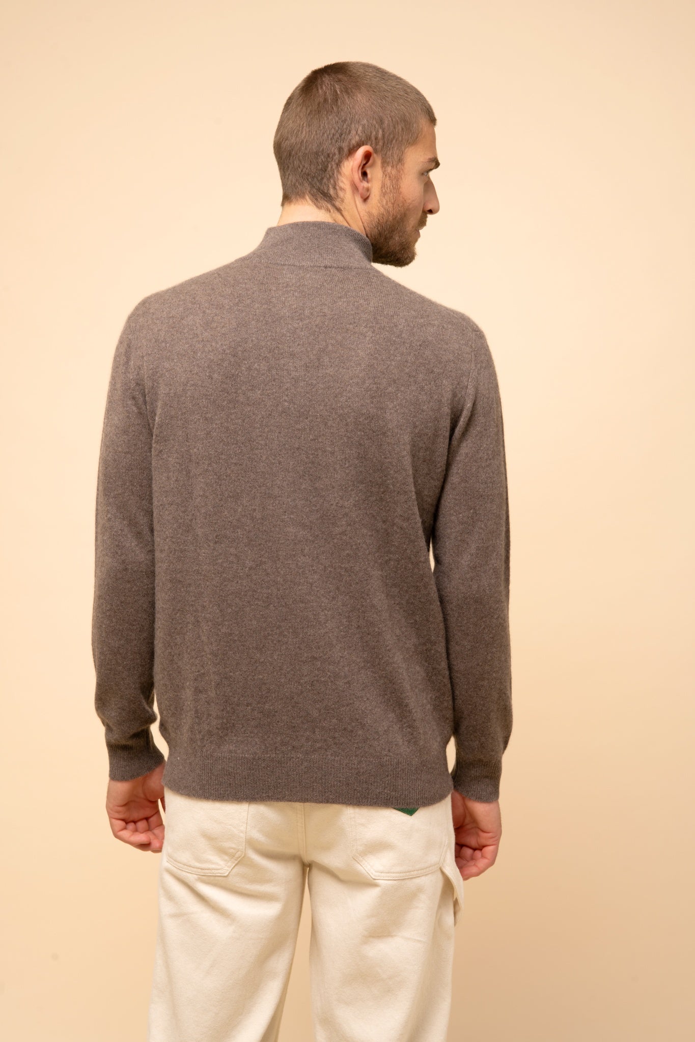 ALAN taupe heathered high-neck cardigan