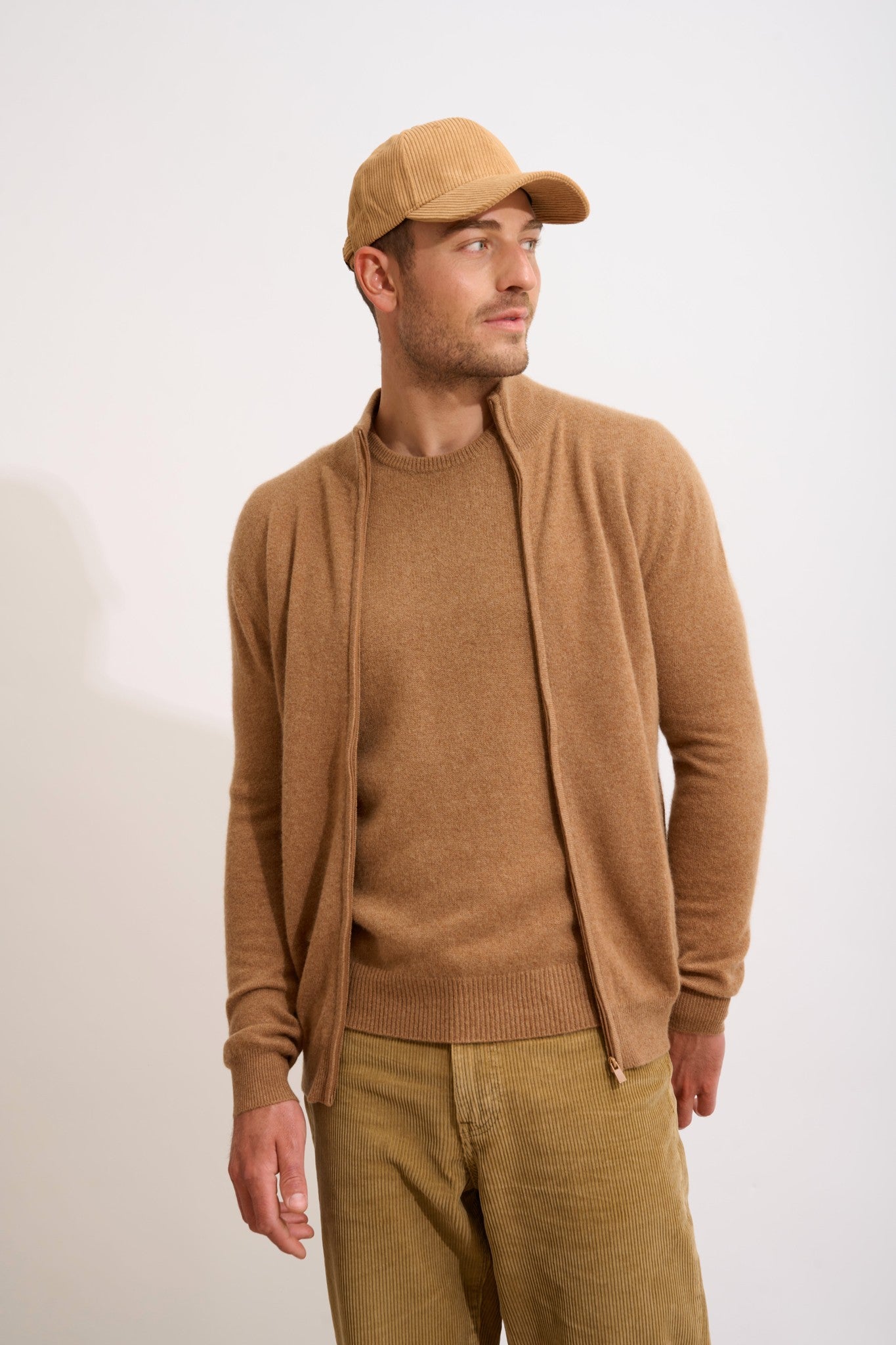 alan gilet zippé col montant noisette 100% cachemire