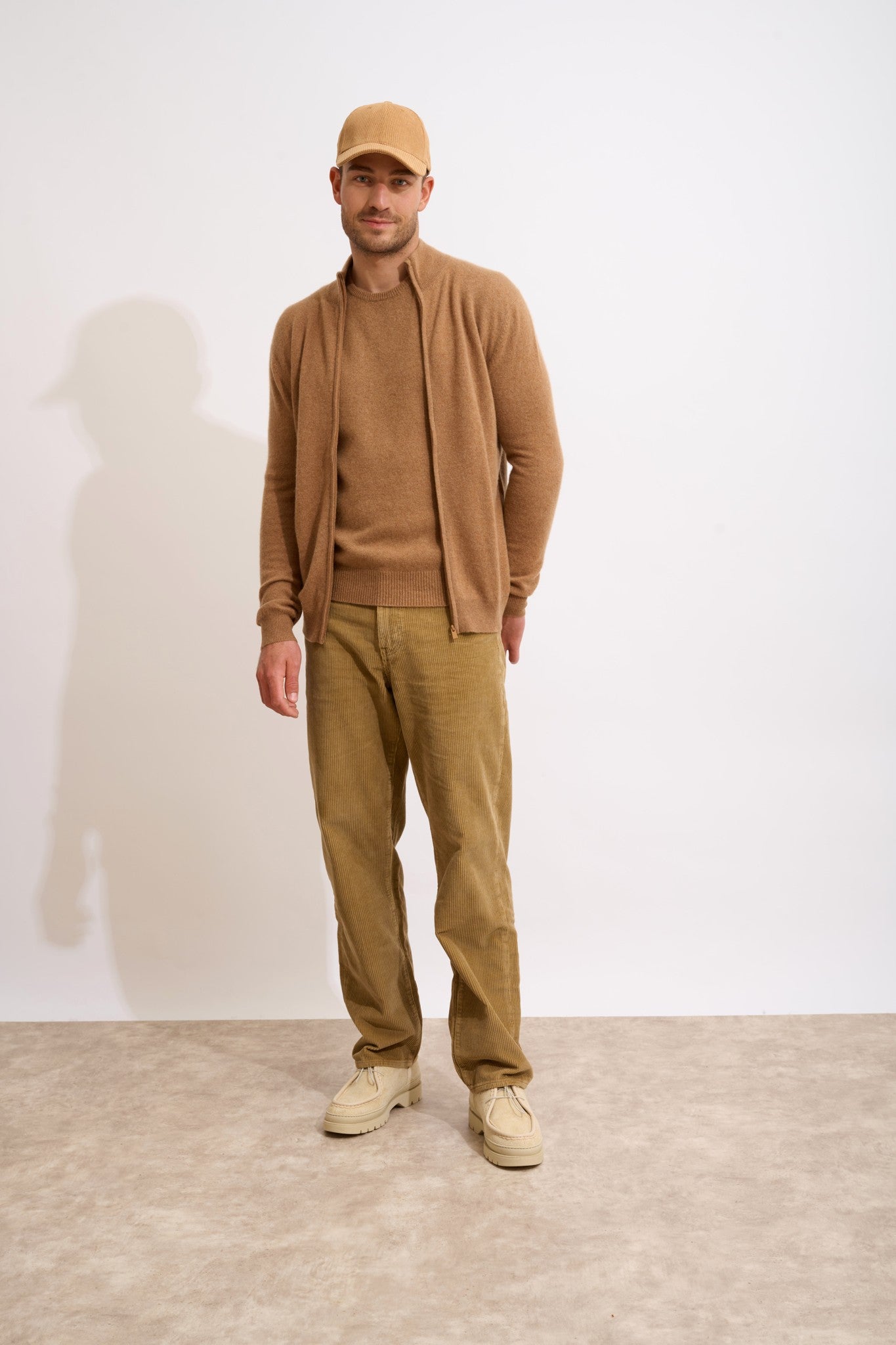 alan gilet zippé col montant noisette 100% cachemire