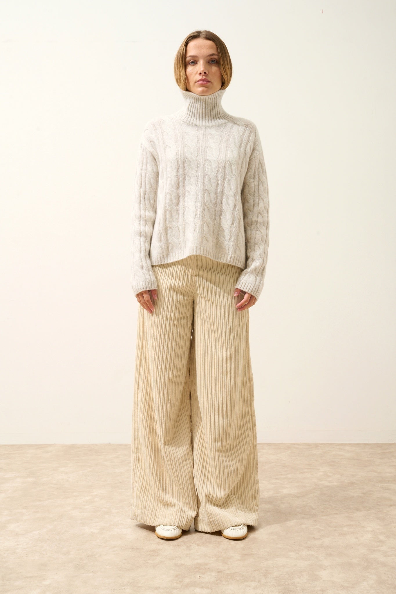 ALESSIA pull col roulé 6 fils gris perle chiné