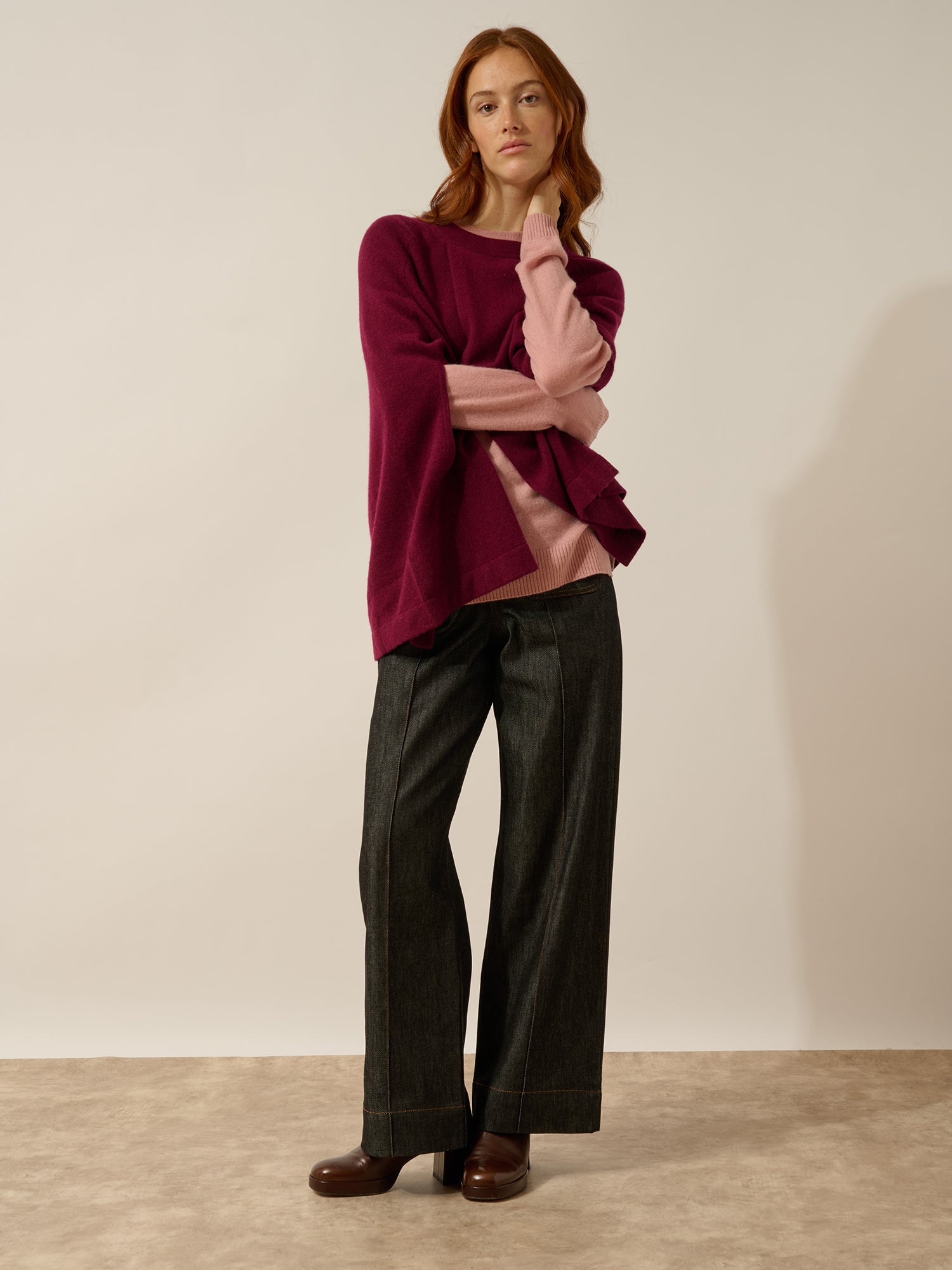 ALLOA cape ouverte col rond bordeaux