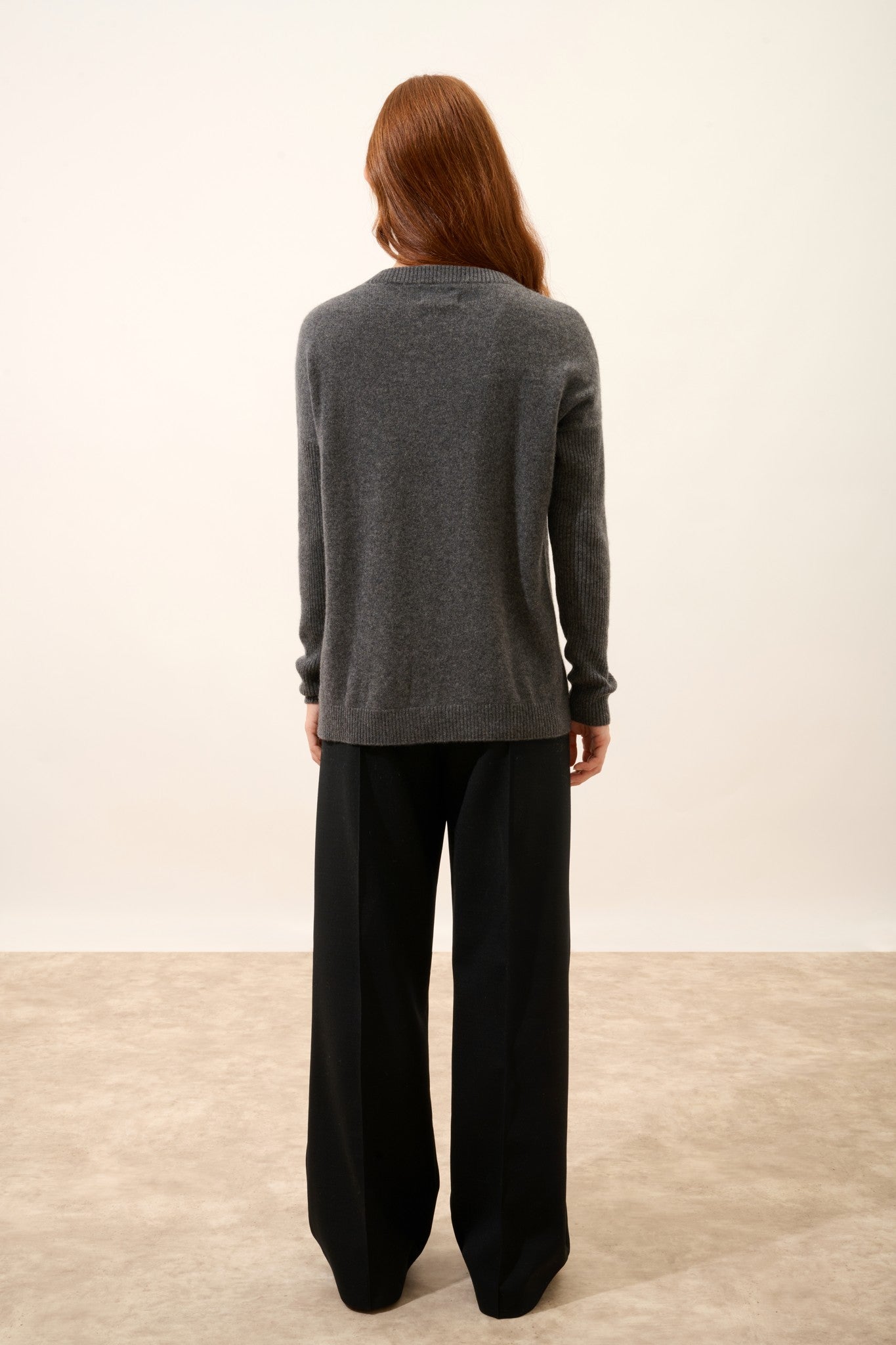 alveris pull col rond anthracite chiné 100% cachemire