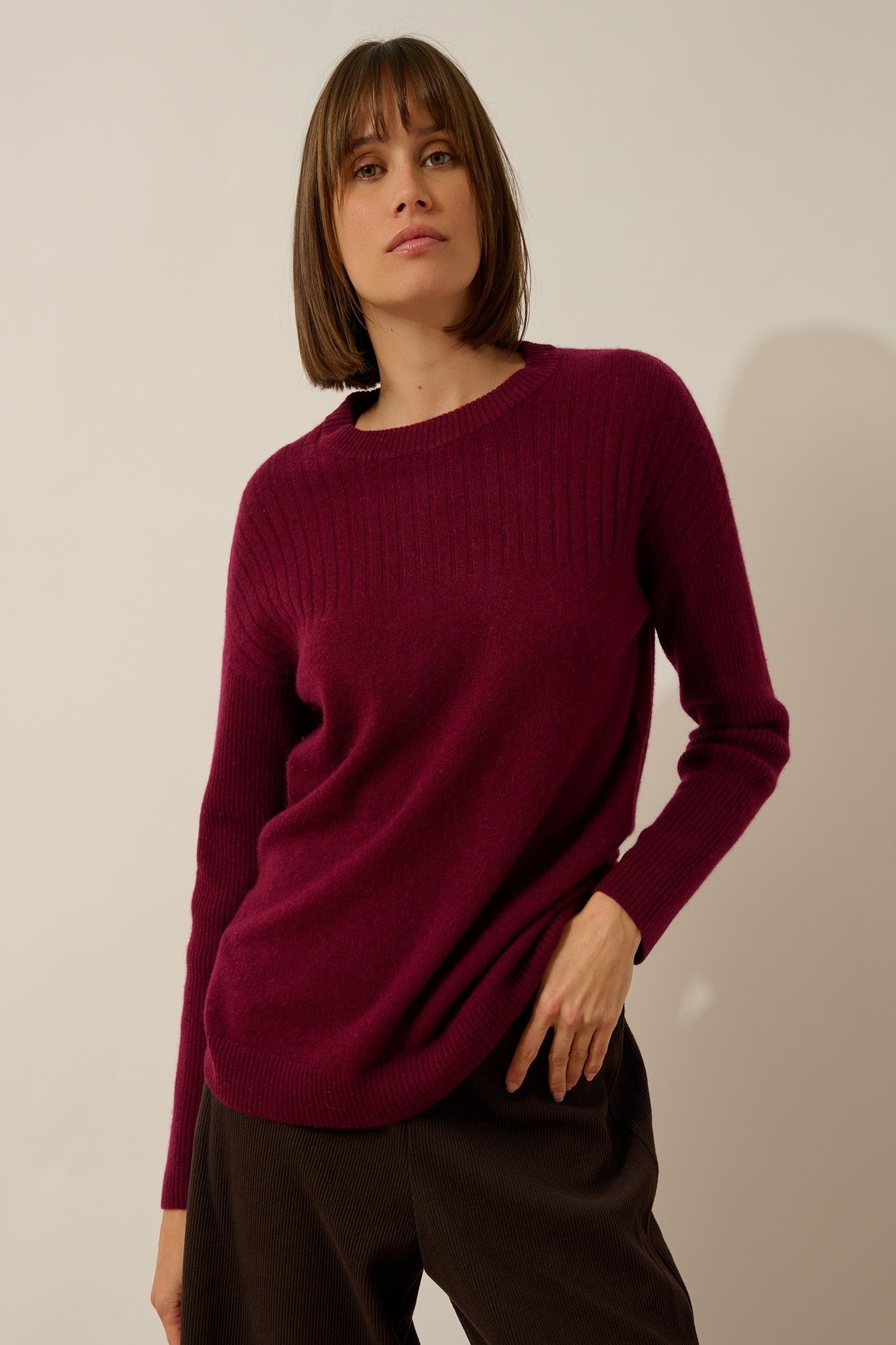 ALVERIS pull col rond bordeaux